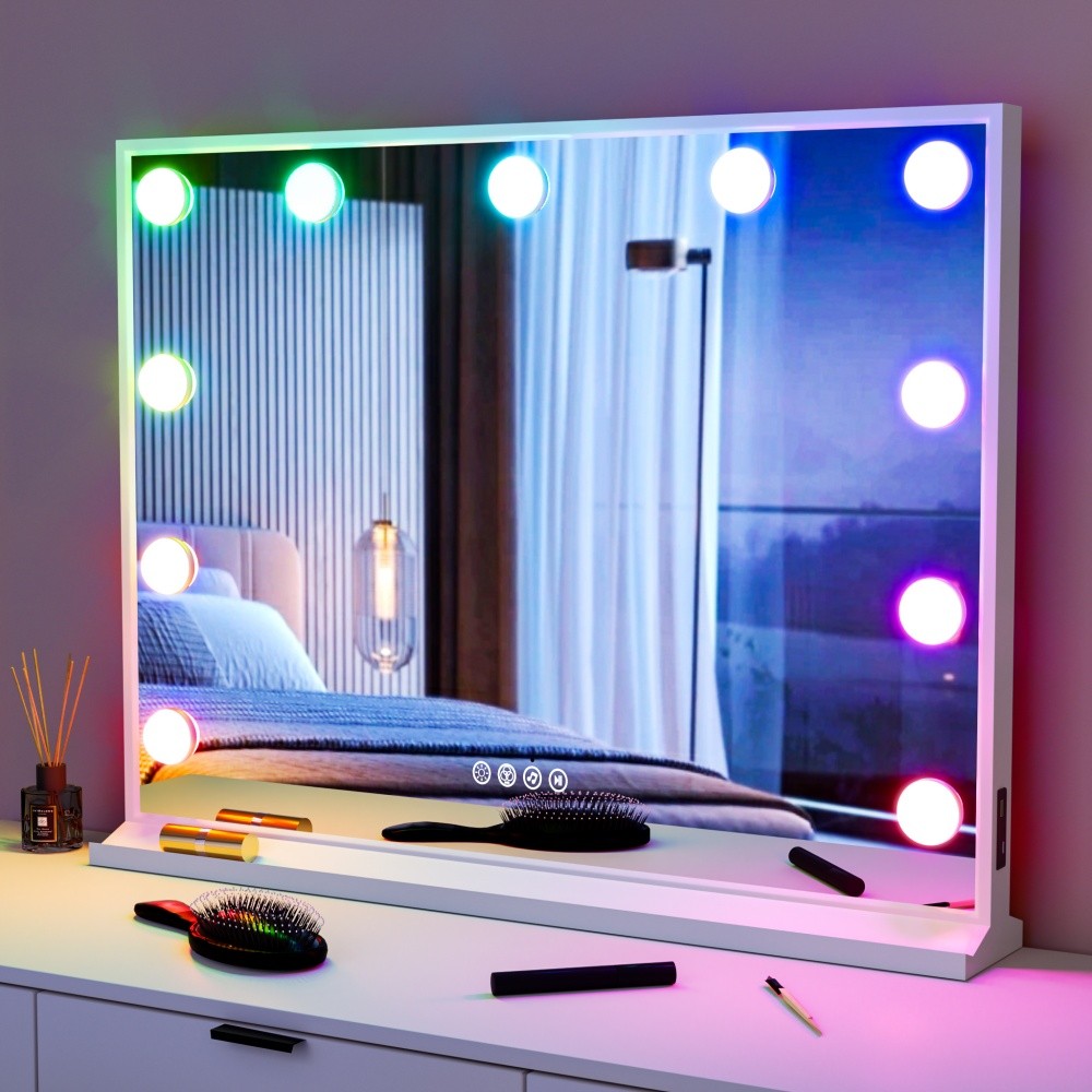 LED Hollywood Makeup Mirror Large Vanity Light Mirror Music Speaker Table Mirror