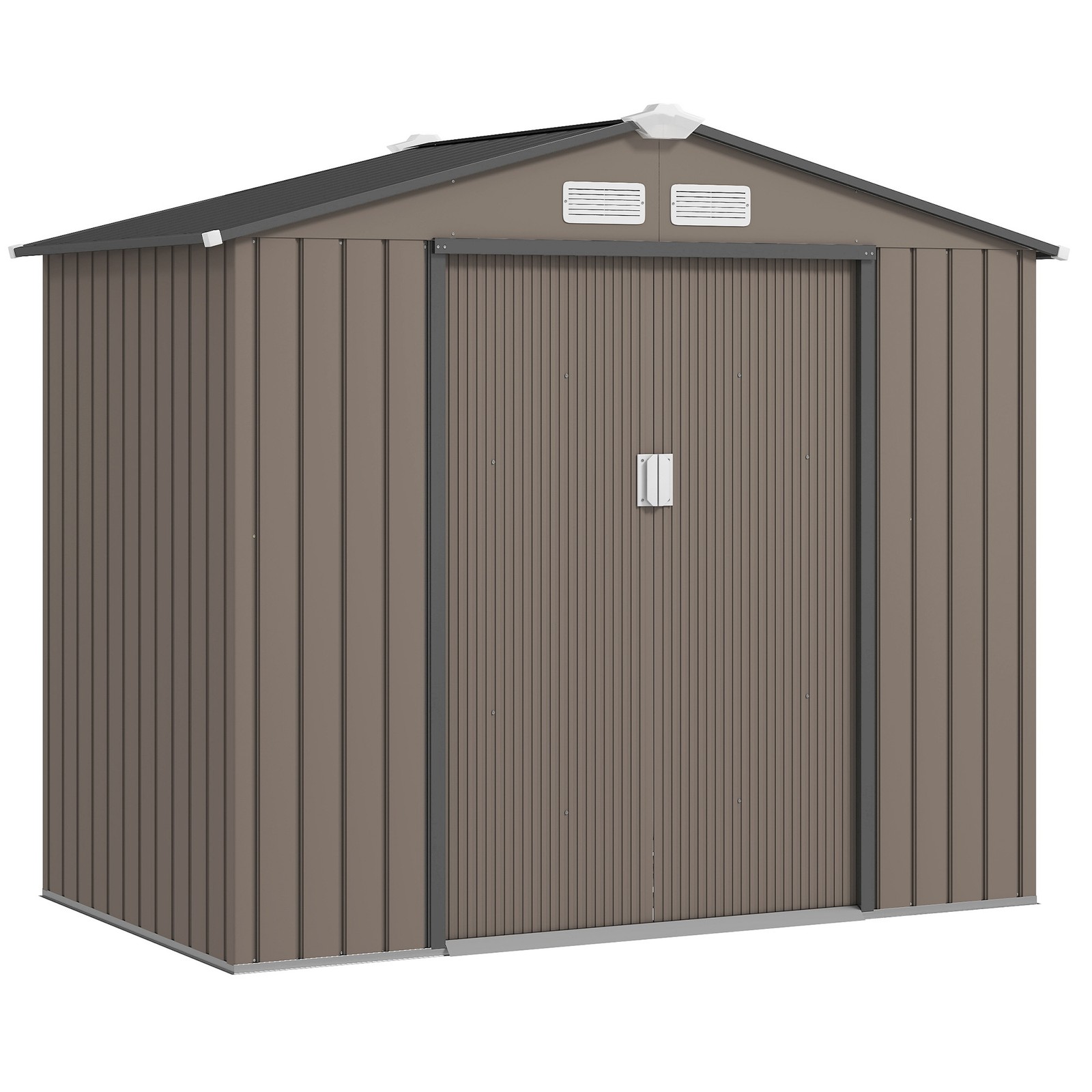 Outsunny 7 x 4ft Garden Shed Storage with Foundation Kit and Vents, Brown
