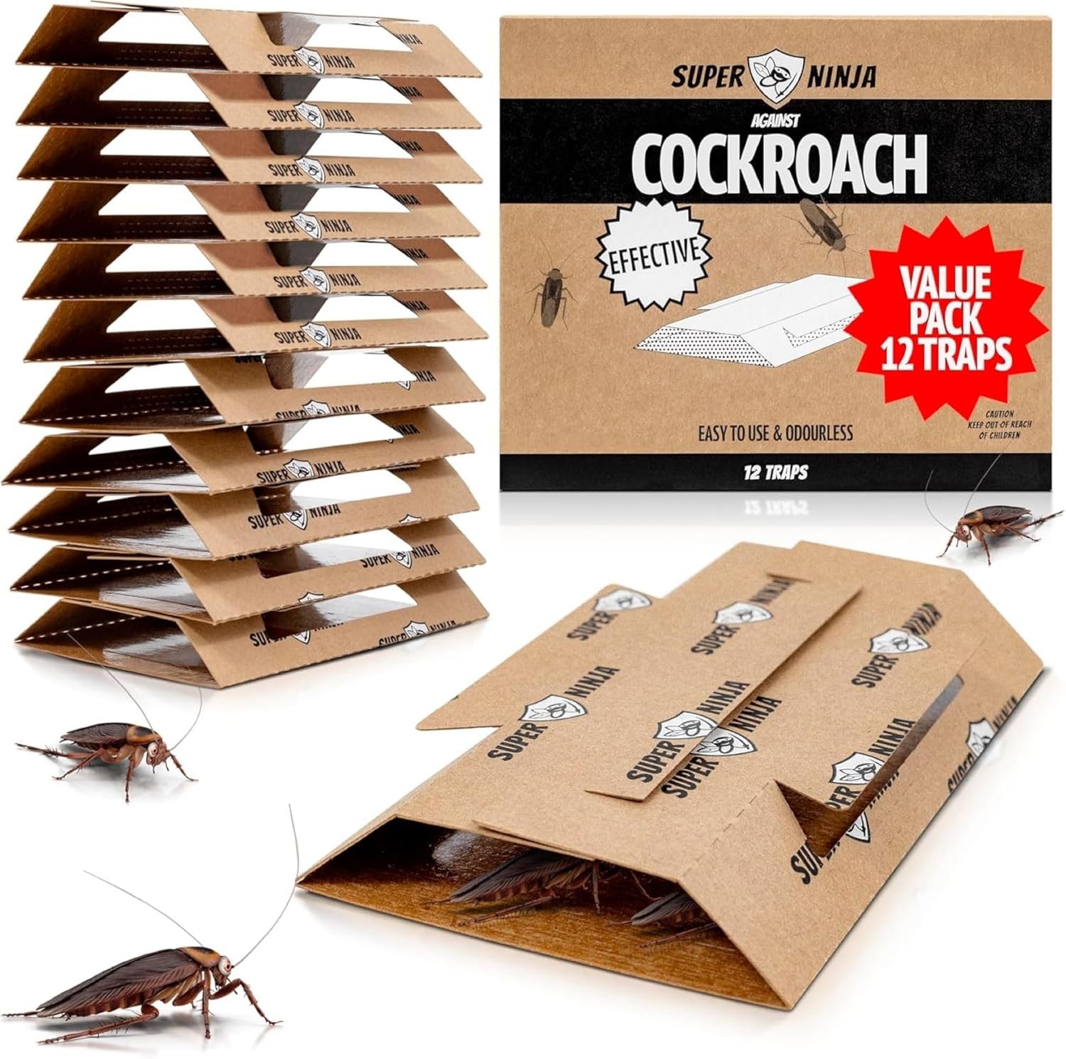 Super Ninja Cockroach Traps for Indoors – 12 Pack, Cockroach Control for Indo