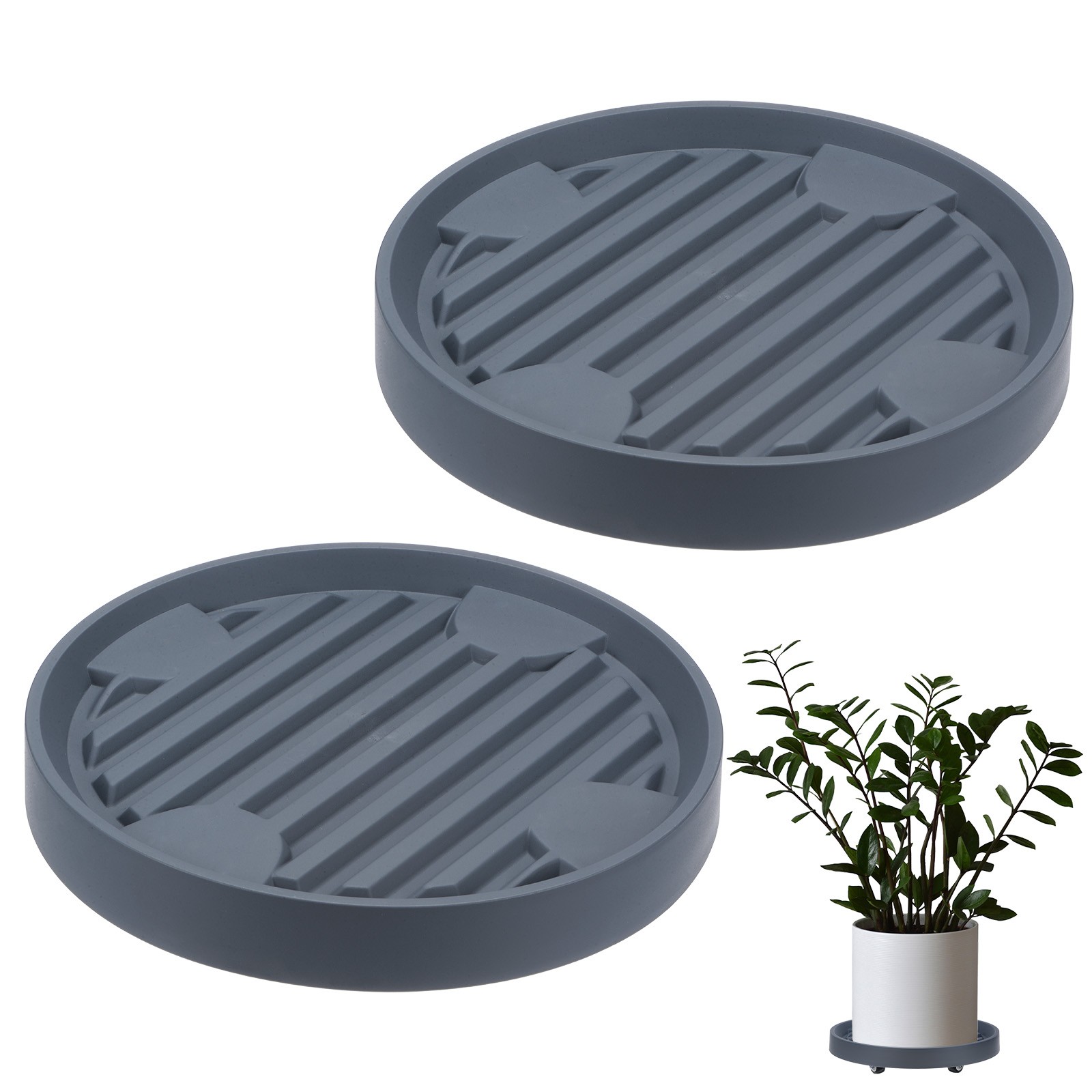 2Pcs Plant Stand with Wheels, 11 Inch Round Indoor Planter Mover Trolley Grey