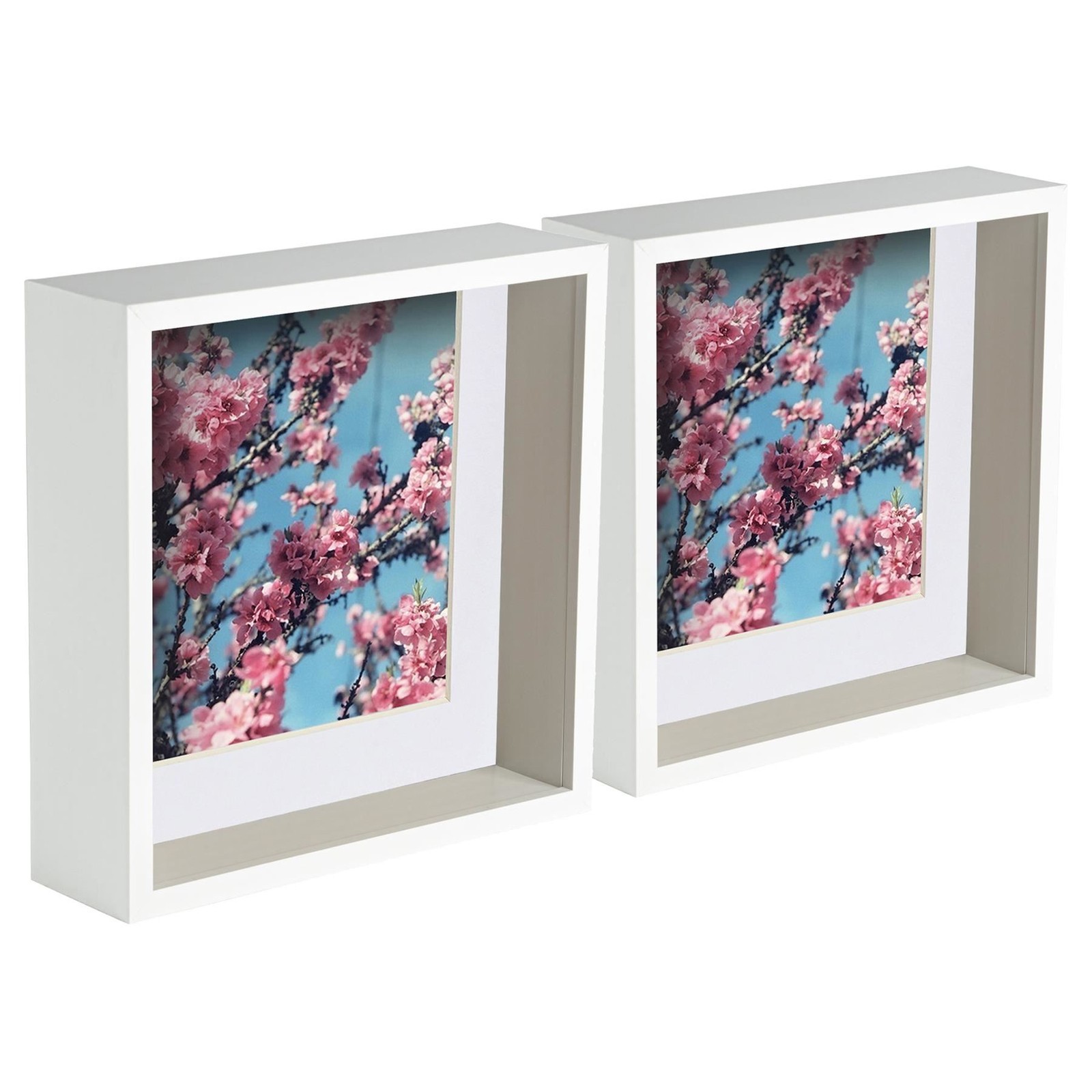 5x 3D Deep Box Photo Frames Display 8 x 8" with 6 x 6" Mount White/White