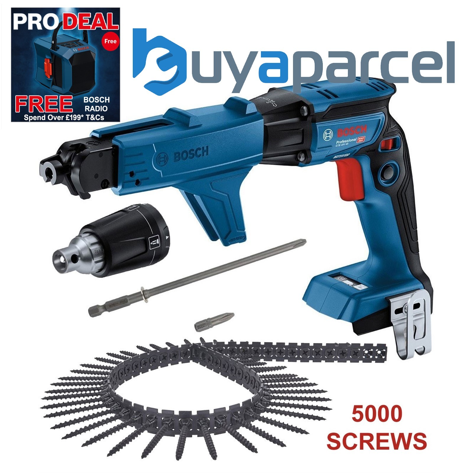 Bosch GTB 18V-45 18v Brushless Collated Drywall Screwdriver GMA-55 + 5000 Screws
