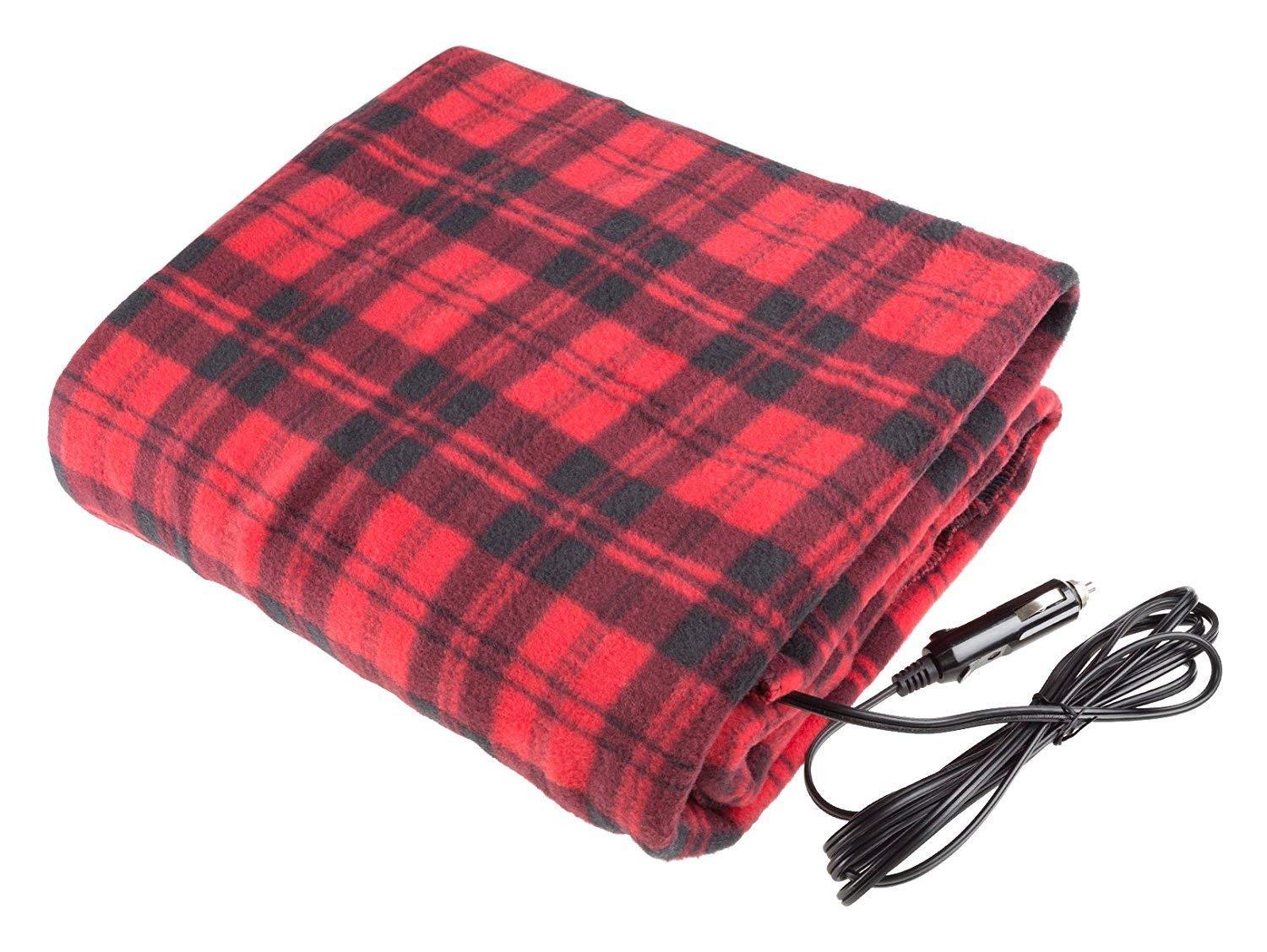 LARGE 12V HEATED CAR VAN TRAVEL ELECTRIC BLANKET WARM FLEECE CUDDLE RUG 12 VOLT
