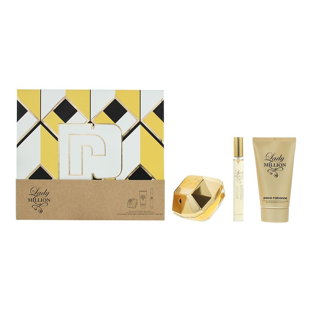 Paco Rabanne Lady Million Eau De Parfum 50ml, 10ml + Body Lotion 75ml Damage Box