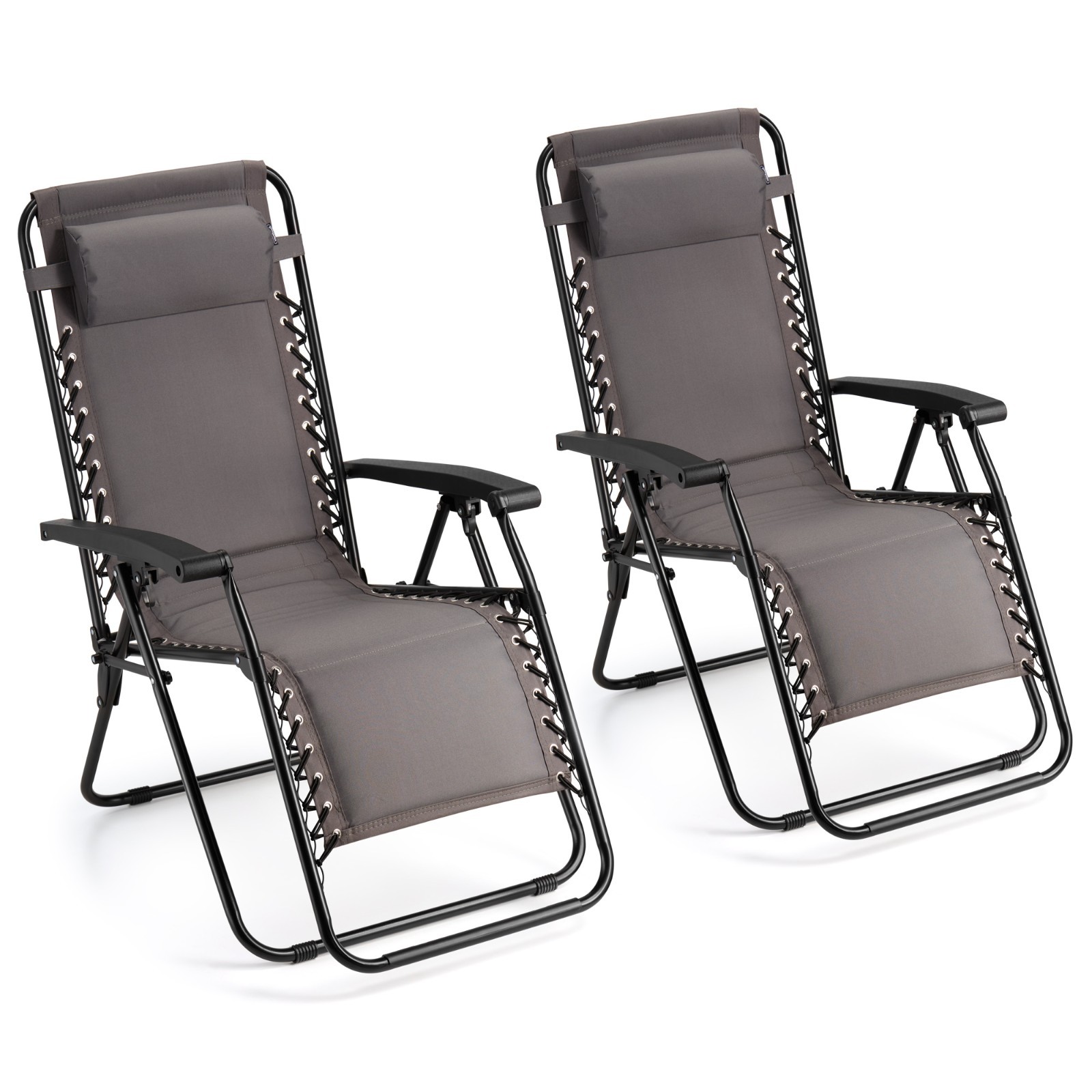 Zero Gravity Chairs Set of 2, Grey Folding Padded Sun Loungers, Vonhaus