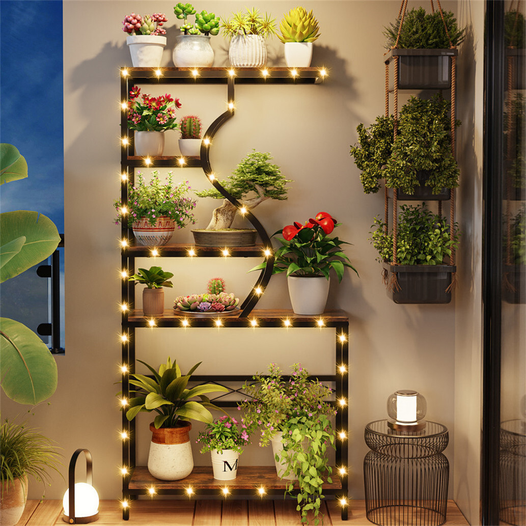 Tall Wood Metal Book Shelves Corner Plant Stand Flower Pot Holder Display Rack