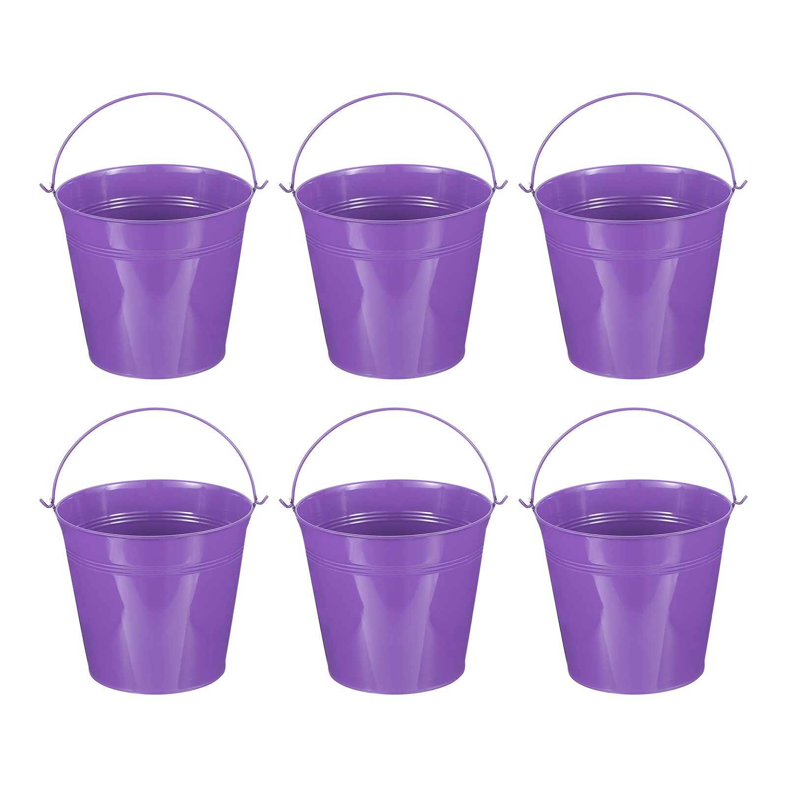 6 Pcs 7"x6.4" Small Metal Buckets with Handle Mini Galvanized Bucket Purple