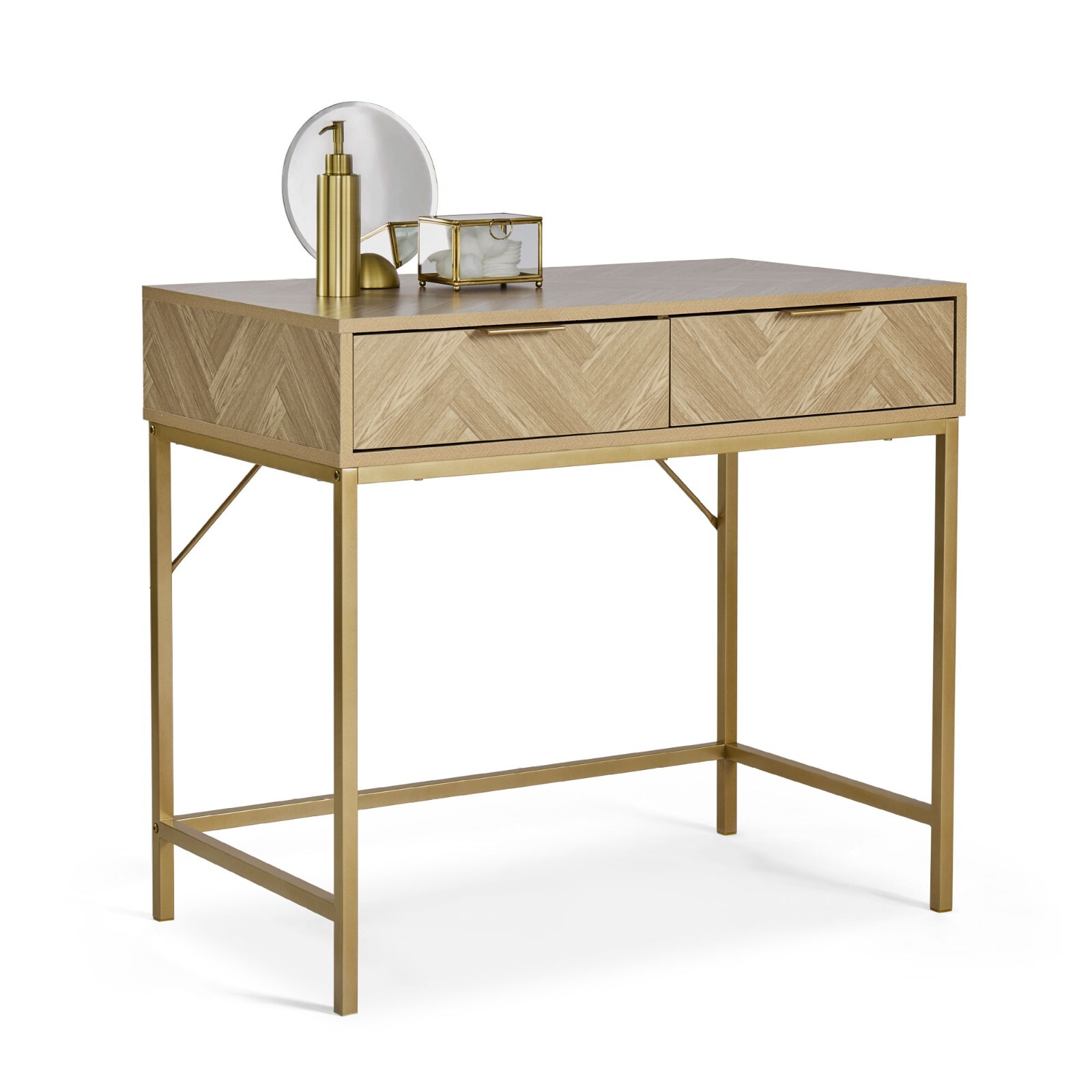 Dressing Table for Bedroom, 2 Drawer Herringbone Vanity Desk, VonHaus