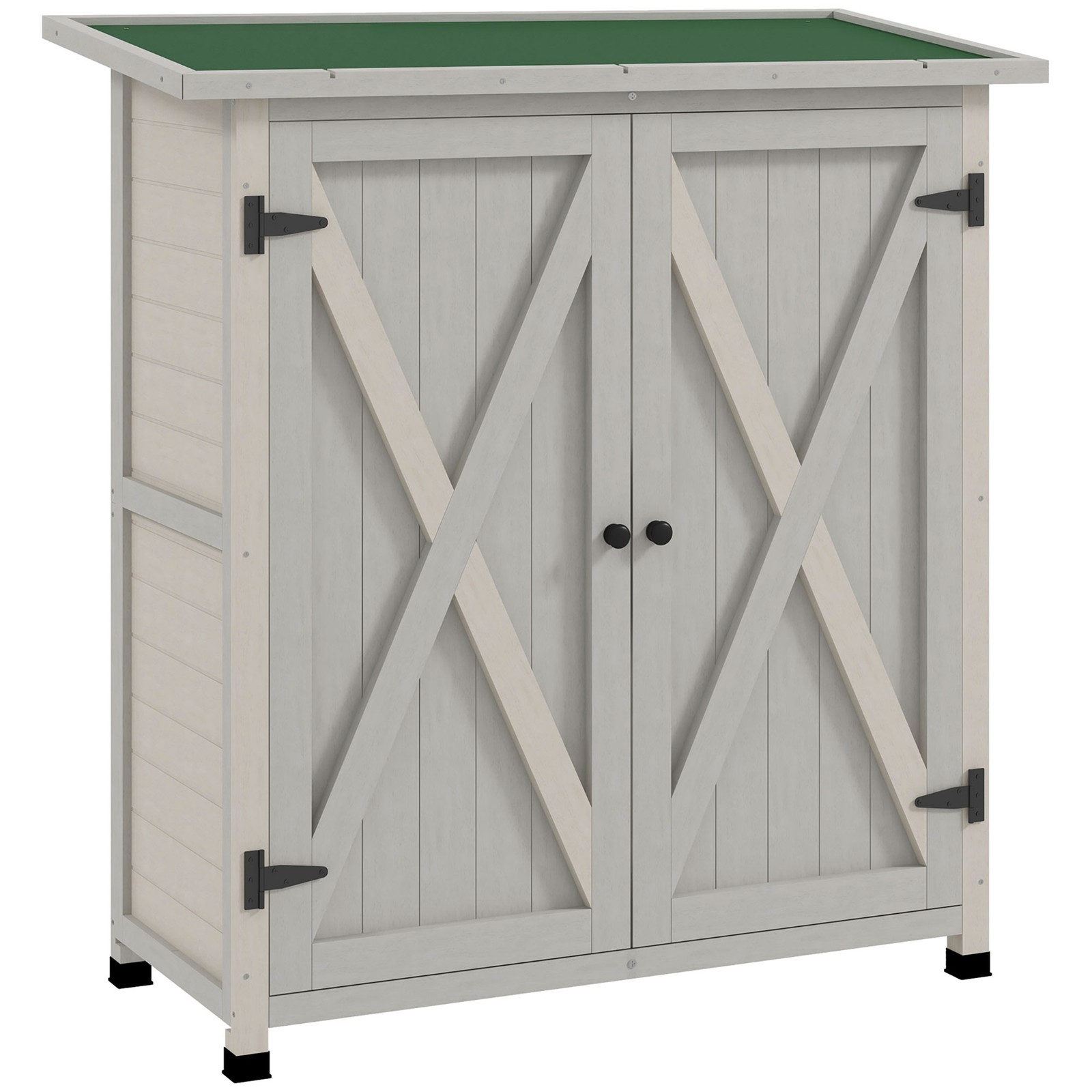Outsunny Wood Garden Storage Shed Tool Cabinet w/ Shelves, Light Grey