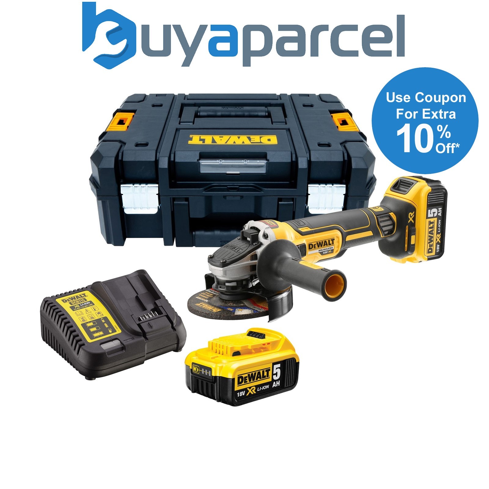 Dewalt DCG405P2 18v XR Brushless Cordless 125mm Angle Grinder -2 x 5.0ah Battery