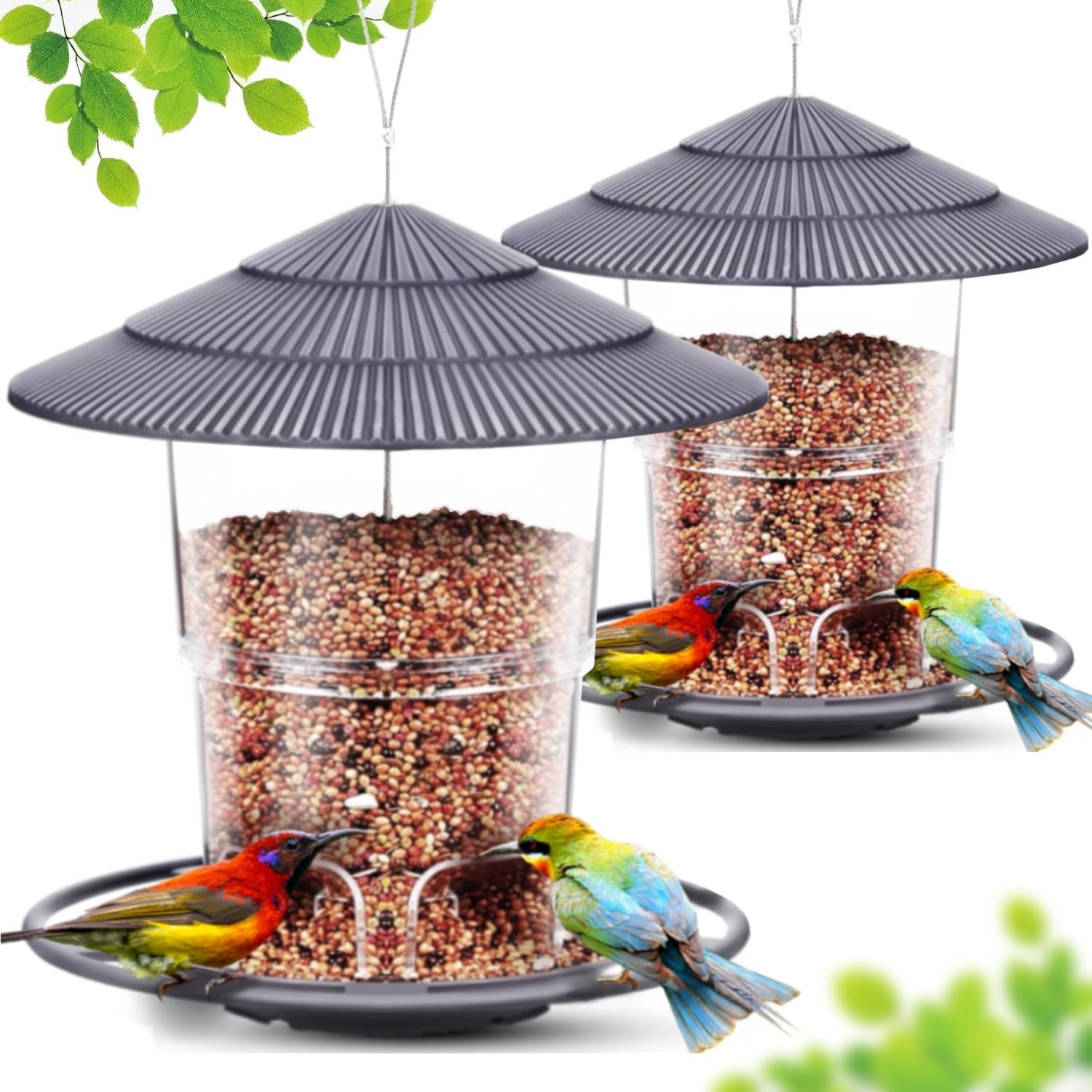 Bird Feeders for Outdoors, 2 Pack Bird Feeder Outside Hanging, Adjustable Feede