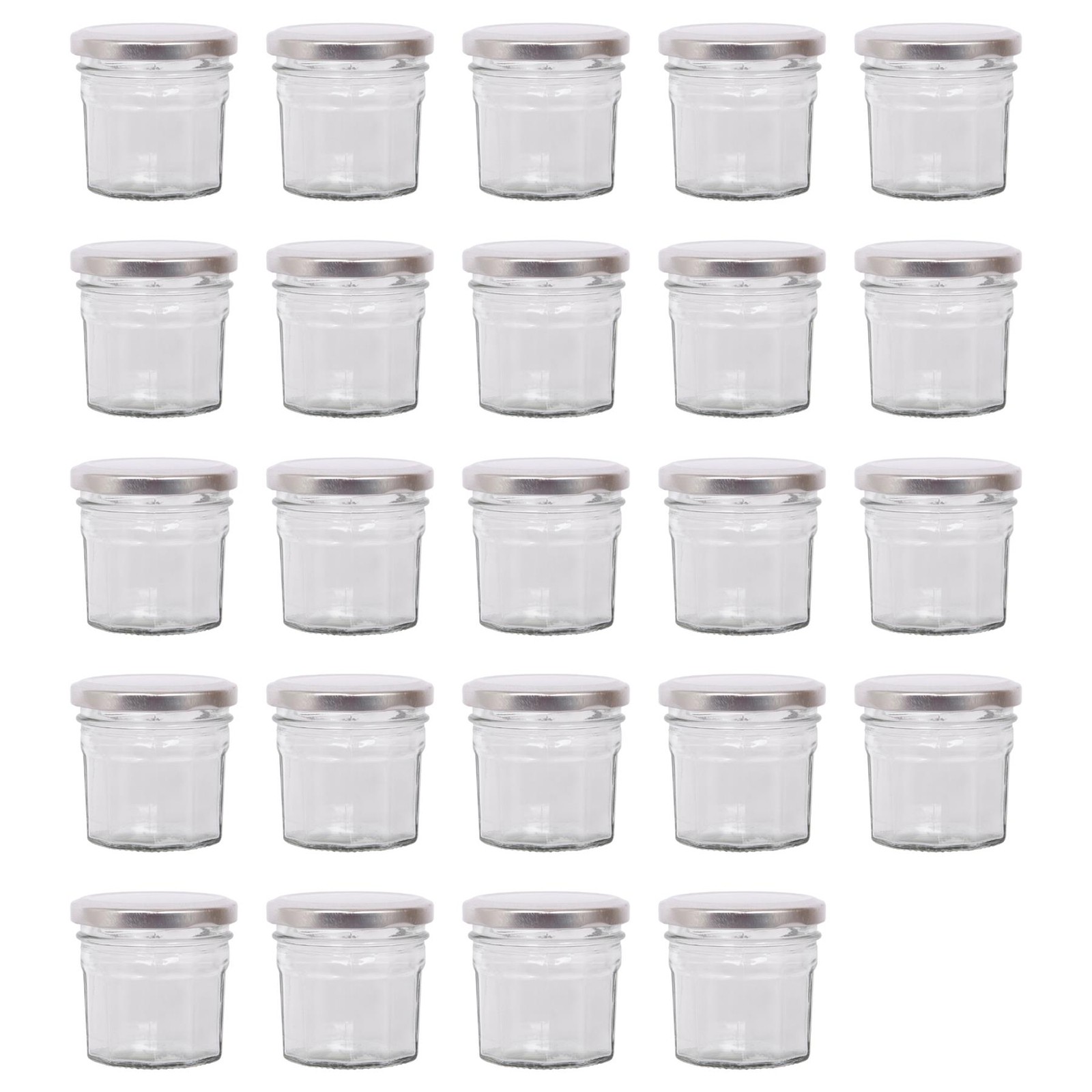 24x 90ml Glass Jam Jars with Silver Lids Chutney Preserve Honey Pickle Storage