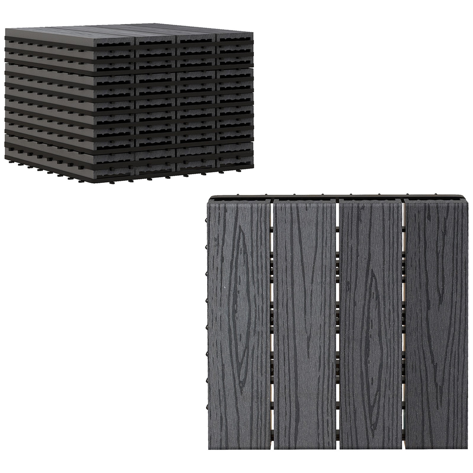 Outsunny Interlocking Decking Tiles, Interlocking Patio Paving Slabs, Grey