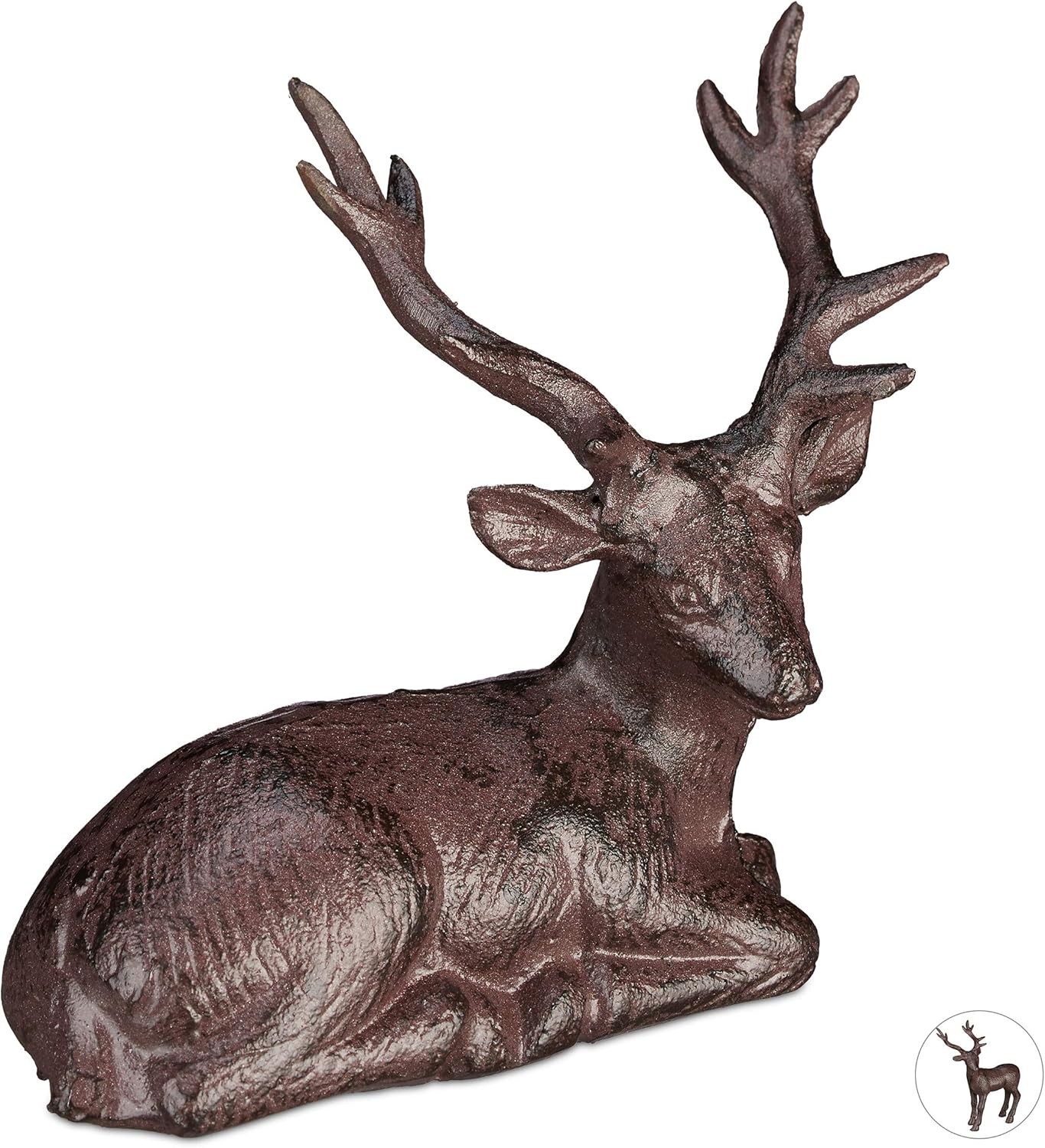Relaxdays Deer Ornament, Sitting Decor Stag, Weatherproof, Garden, Balcony, Cas