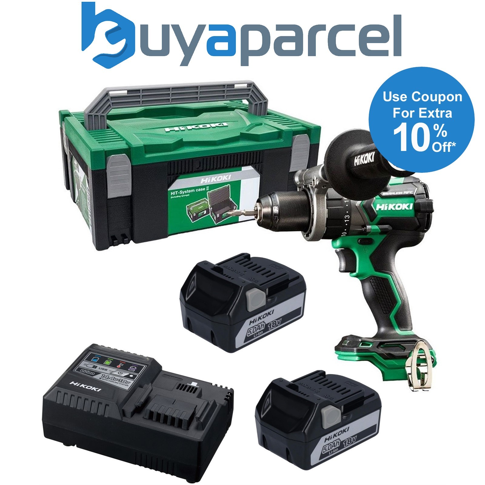 HiKOKI 18V 36V Brushless Combi Drill Cordless Multi Volt RFC 140Nm X2 5ah + Case