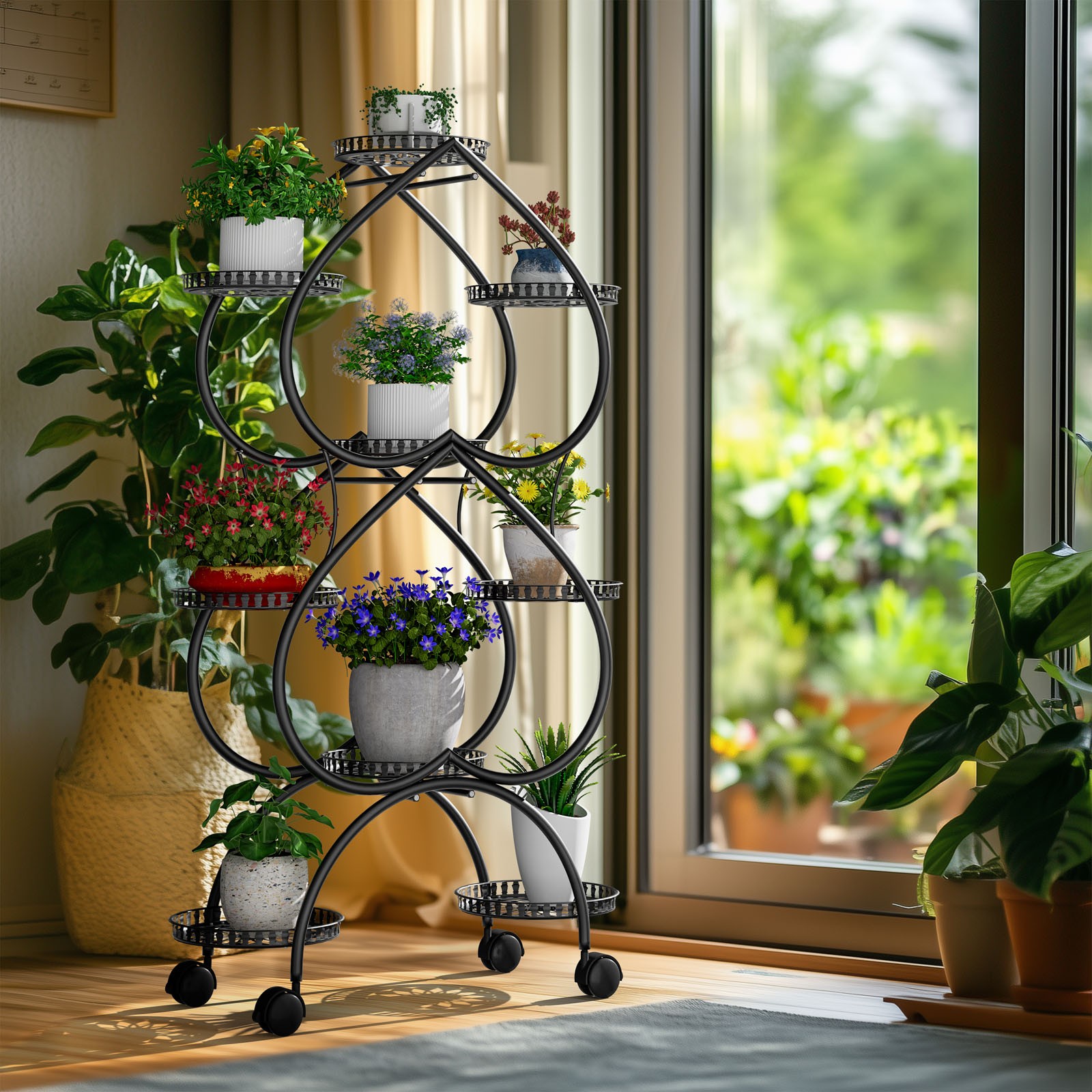 Extra Large Metal Plant Stand Shelf with Wheels Orchid Bonsai Flower Pots Holder