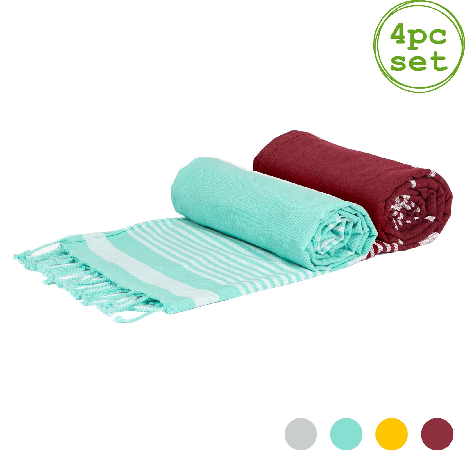 4x Deluxe Turkish Cotton Bath Towels Lightweight Throw 162 x 90cm Burgundy/Aqua