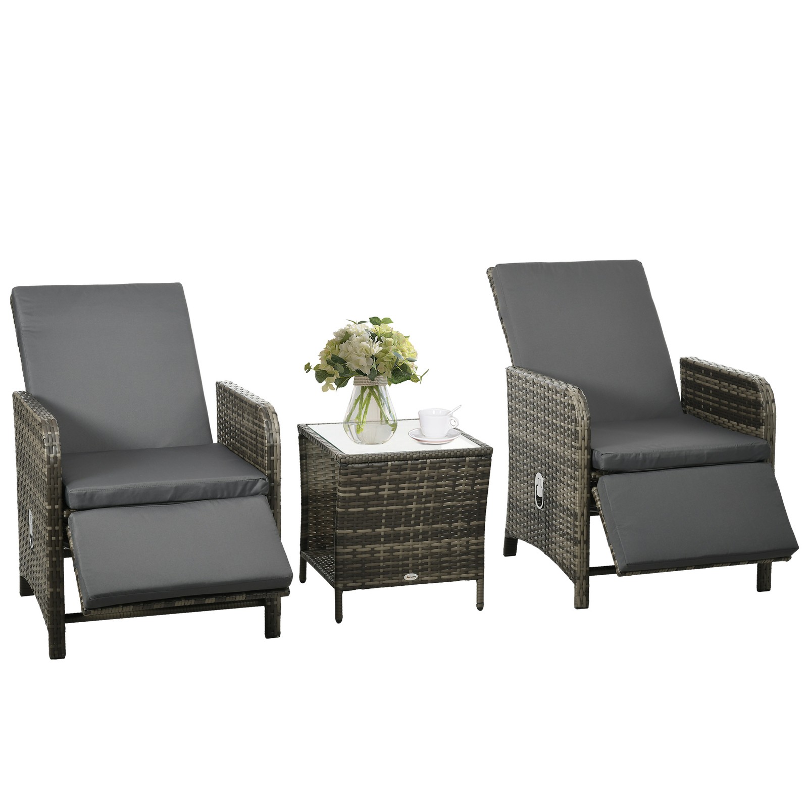 Outsunny 3 Pieces Rattan Bistro Set w/ Adjustable Backrest - Dark Grey