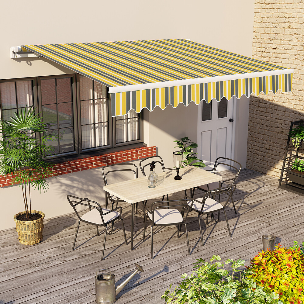 4x3M Yellow Stripe Manual Awning DIY Canopy Patio Sun Shade Retractable Shelter