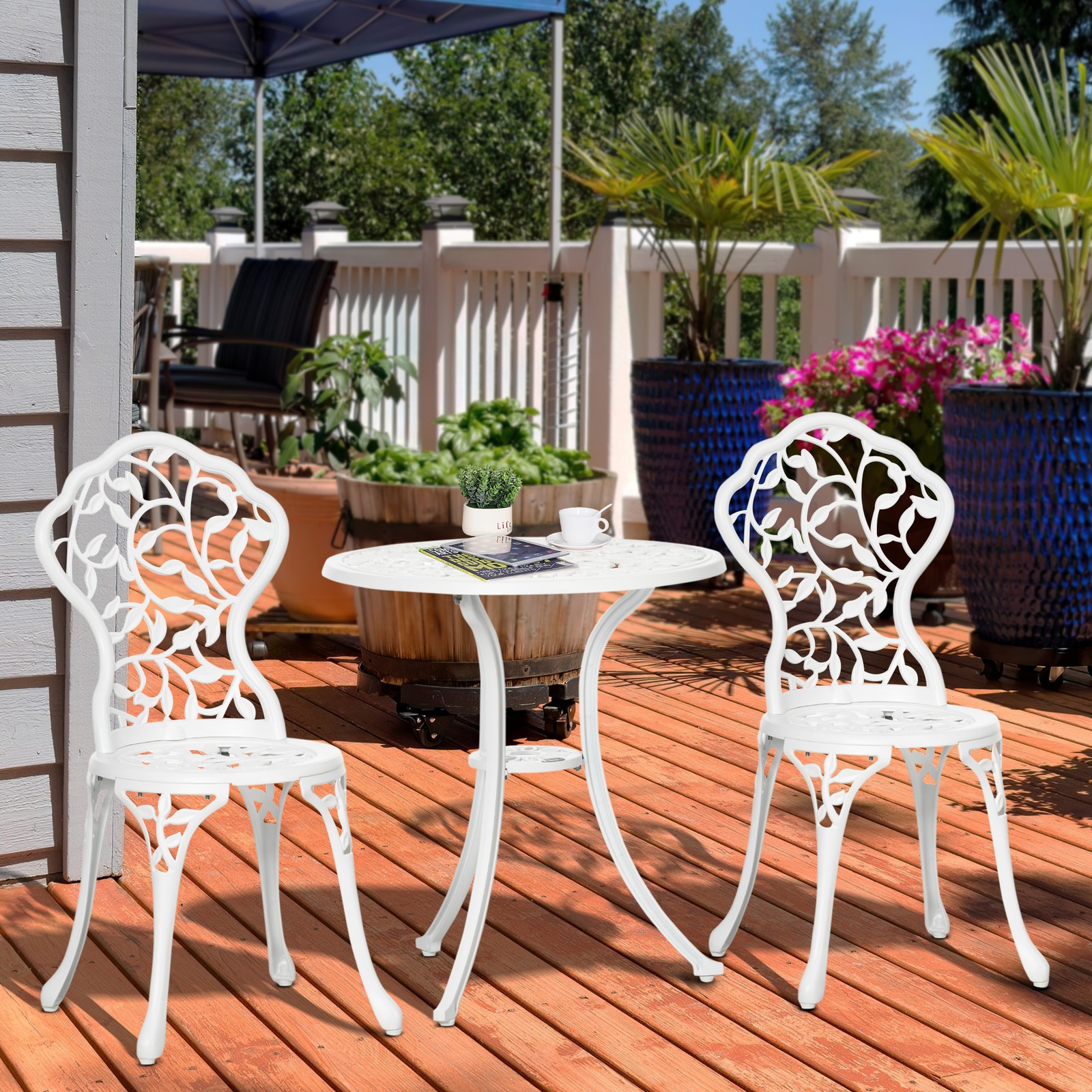 3 Pcs Aluminium Bistro Set Garden Furniture Dining Table and Chairs White