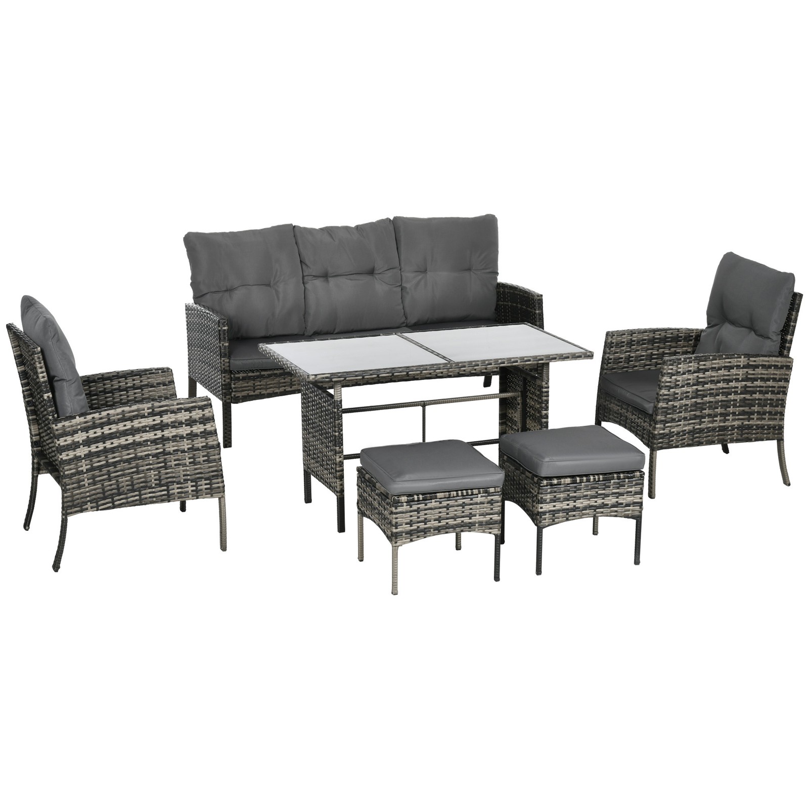 Outsunny 6 Pieces Rattan Garden Furniture Sofa Set with Cushions, Mixed Grey