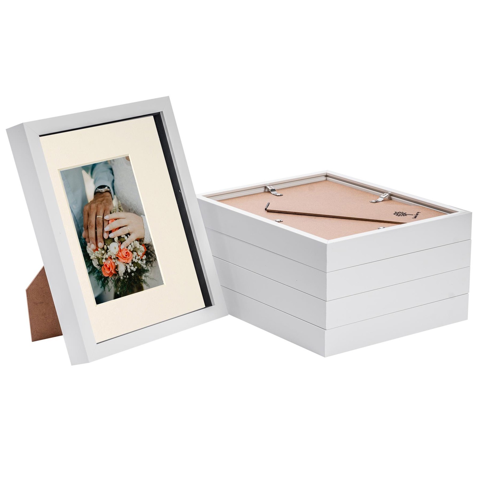 5x 3D Box Photo Frames Picture Display 8 x 10" with 4 x 6" Mount White/Ivory