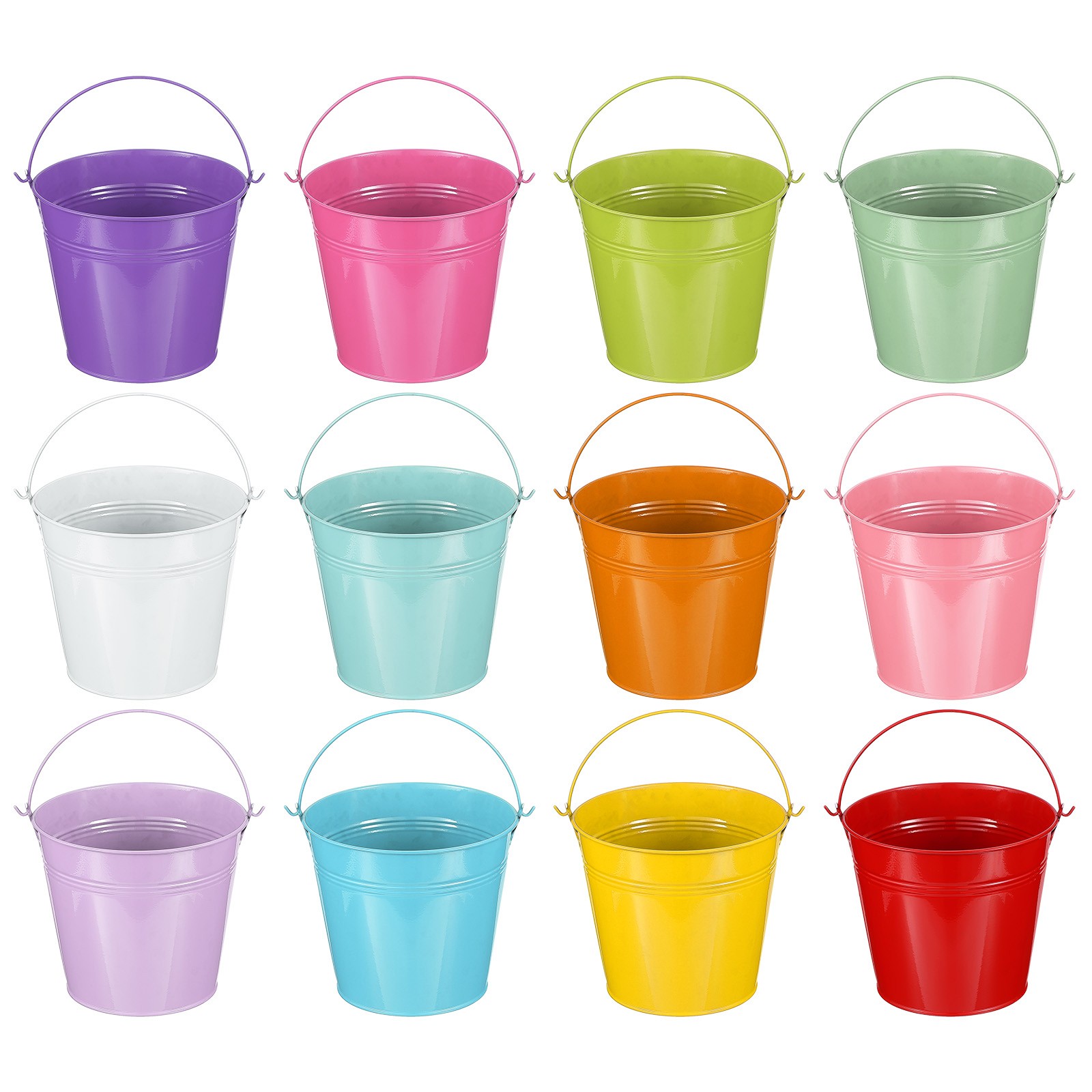 12 Pcs 6"x5" Small Metal Buckets with Handle Mini Galvanized Bucket 12 Color