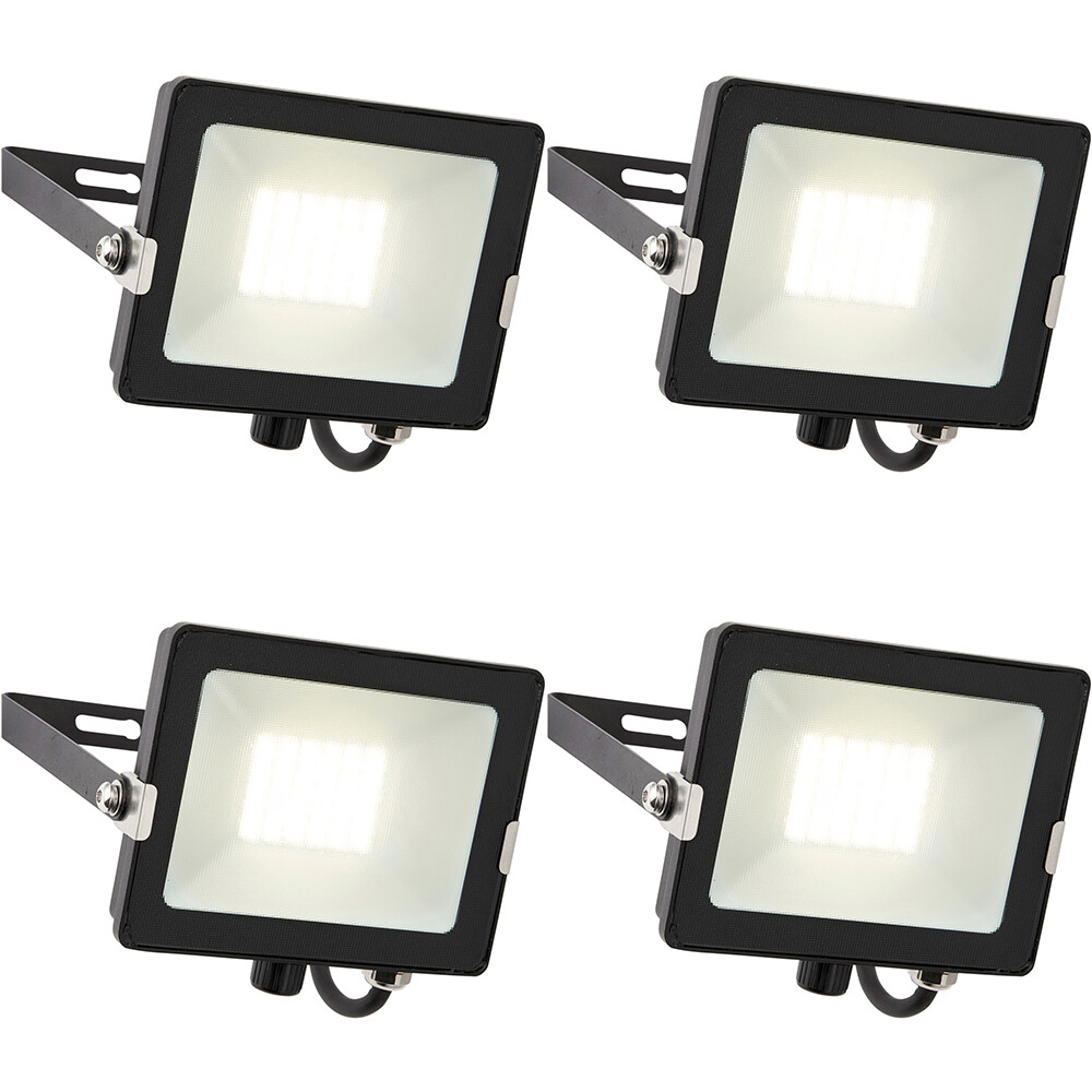 4 PACK Outdoor Waterproof LED Floodlight - 30W Cool White LED - Matt Black