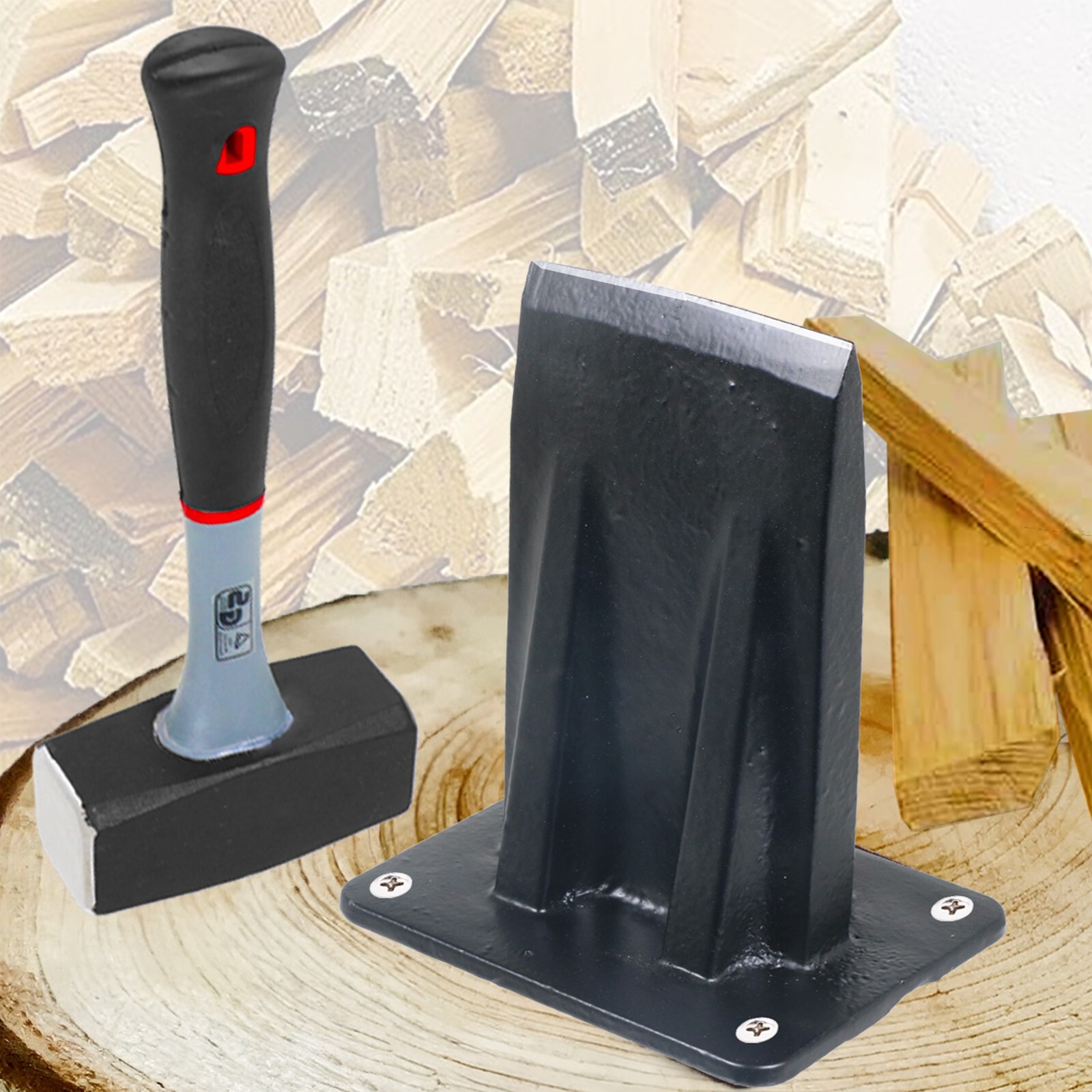 Kindling Splitter Lump Hammer Kit Heavy Duty Wood Splitting Chisel Log Wedge