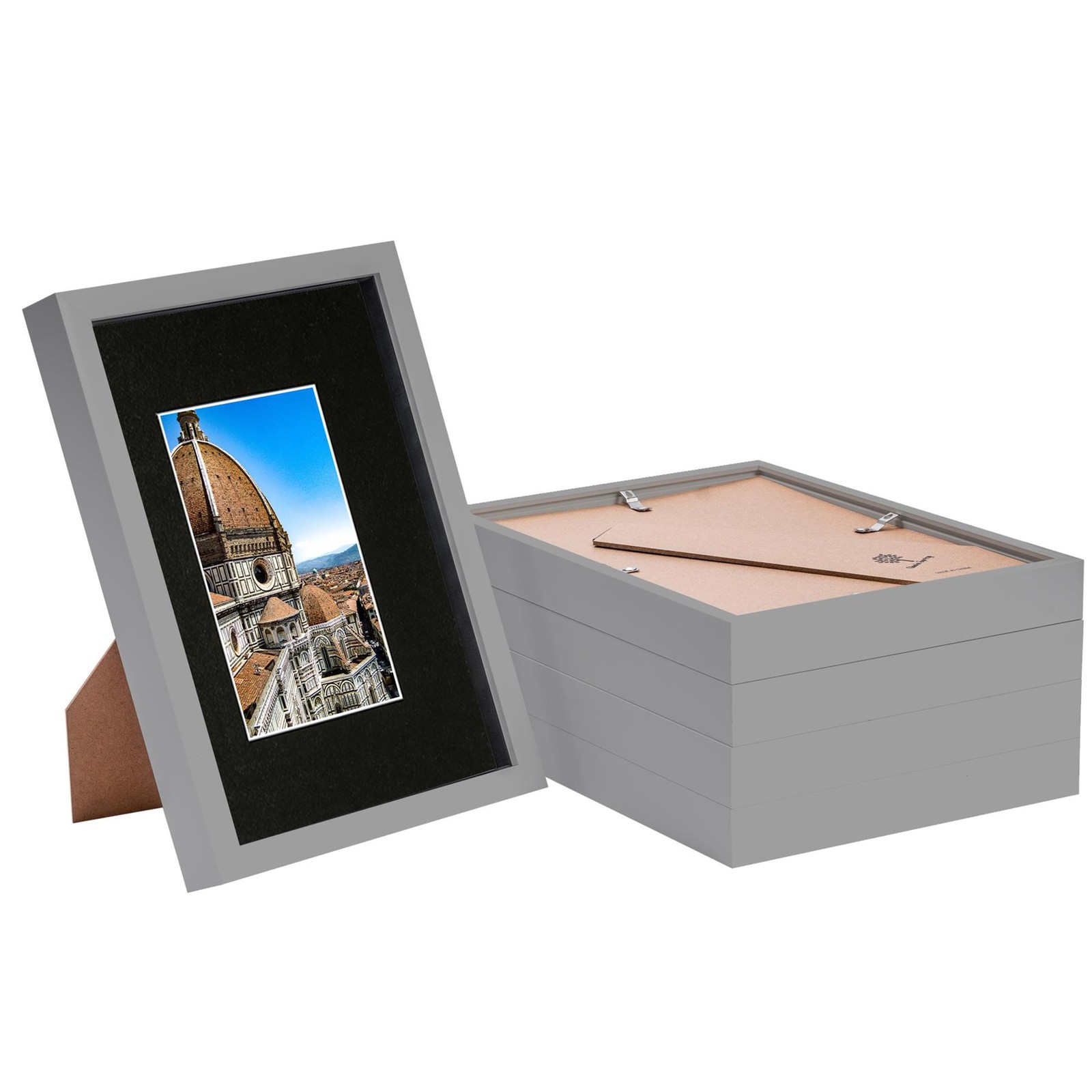 5x Grey A4 (8" x 12") 3D Shadow Box Frames with Black A5 Mount Display