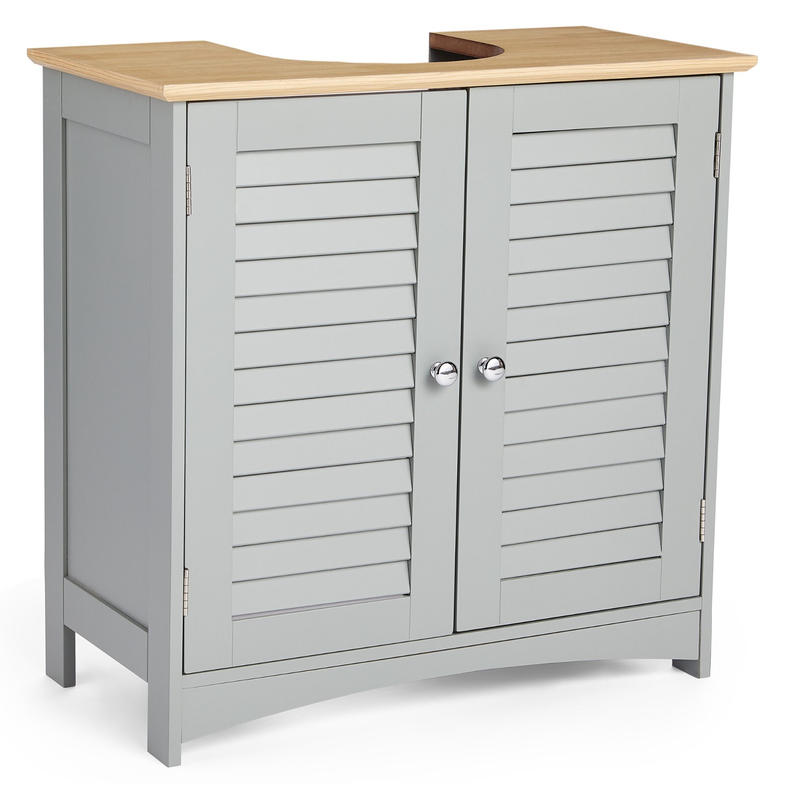 Bathroom Under Sink Cabinet | 2 Door Grey Basin Cupboard Storage Unit | VonHaus