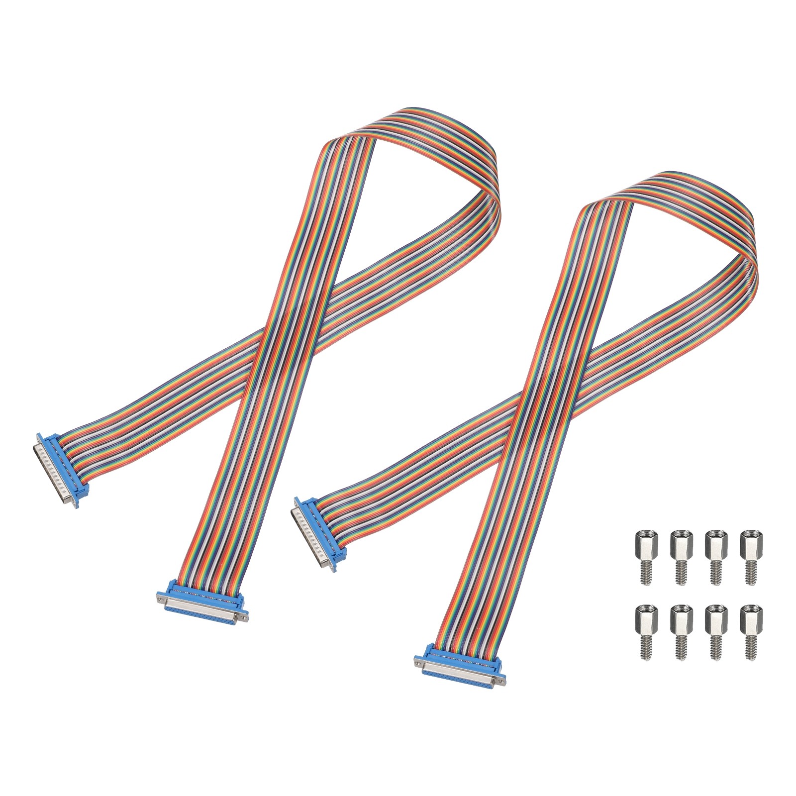 2 Pcs IDC Rainbow Wire DB37 Male to DB37 Female 39 Inch Length