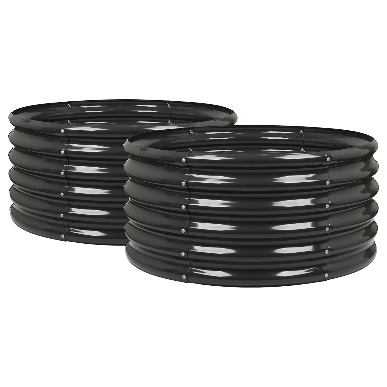 2x Round Raised Garden Beds 90cm x 45cm Anthracite Galvanised Steel