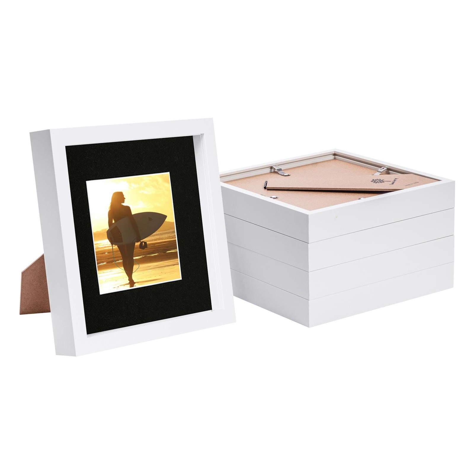 5x White 8" x 8" 3D Box Photo Frames Black 4" x 4" Mount Craft Shadow Picture