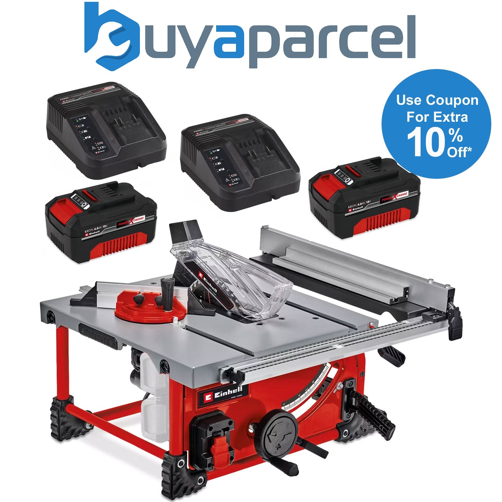 Einhell Cordless Table Saw 210mm Twin 18v 36v TE-TS 36/210 Li PXC - 2 x 4.0ah