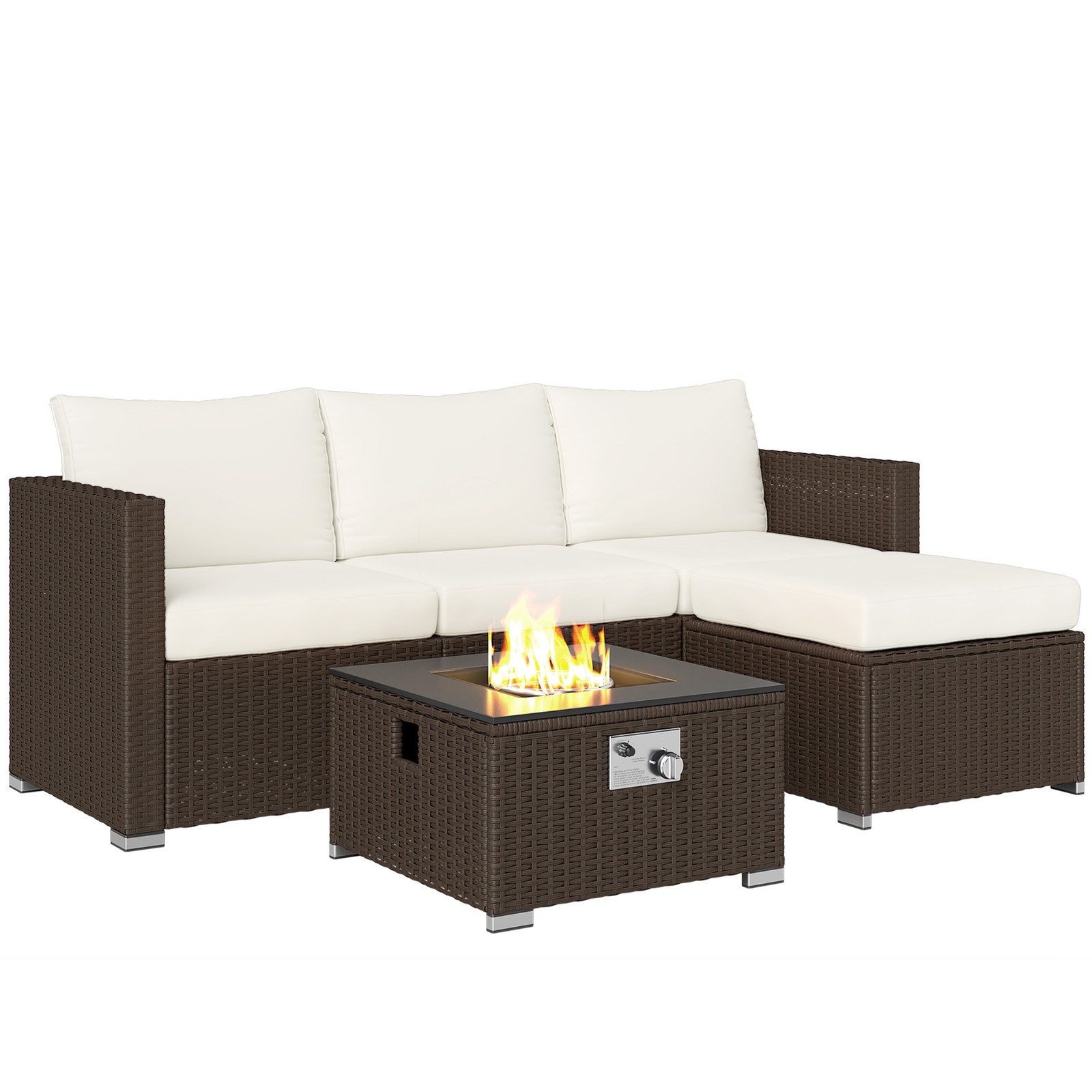 Outsunny 4 Seater Rattan Sofa Set with Footstool Thick Cushions Brown Cream