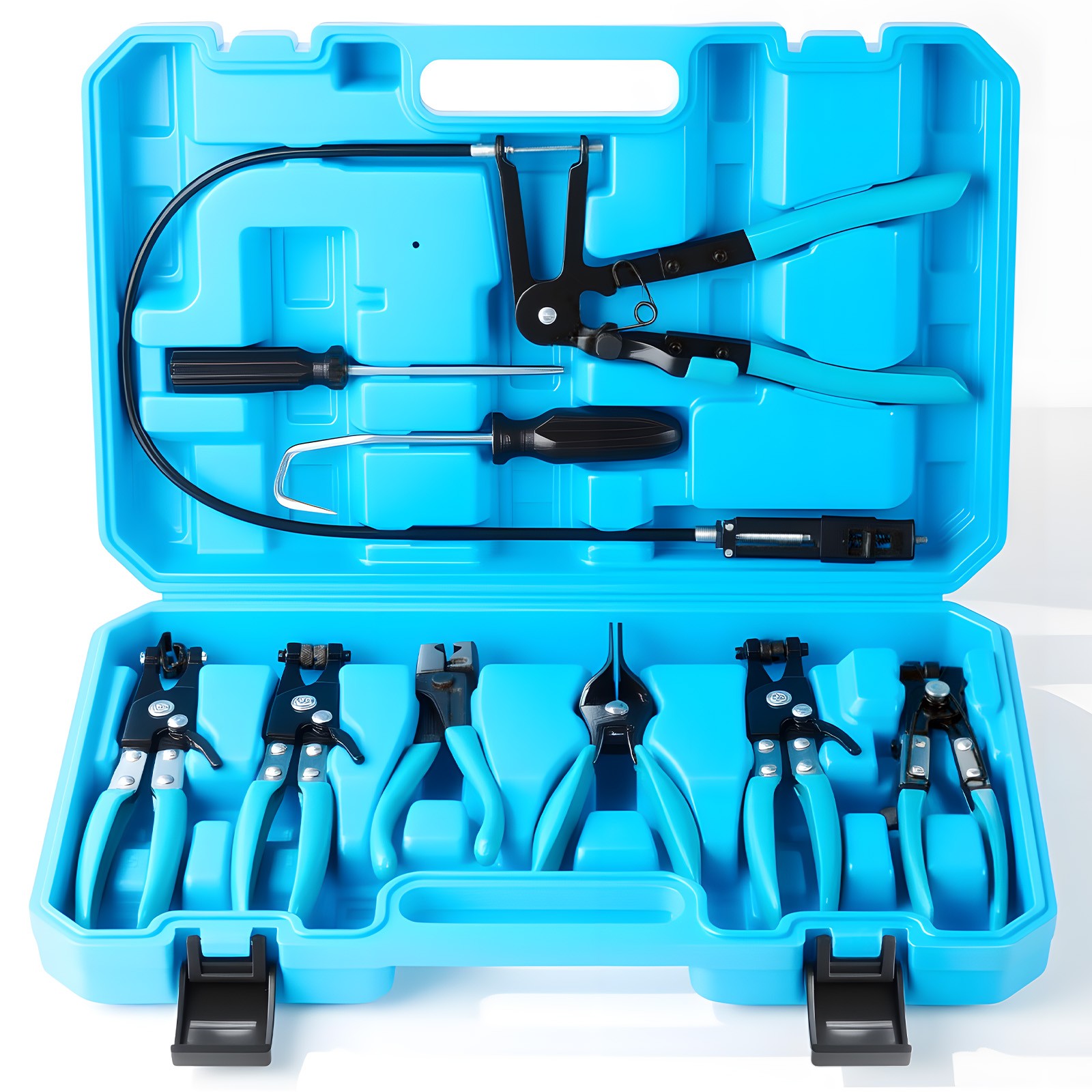 9-Piece Hose Clamp Pliers Set Flexible Spring-Loaded Long Nose Pliers in Carbon