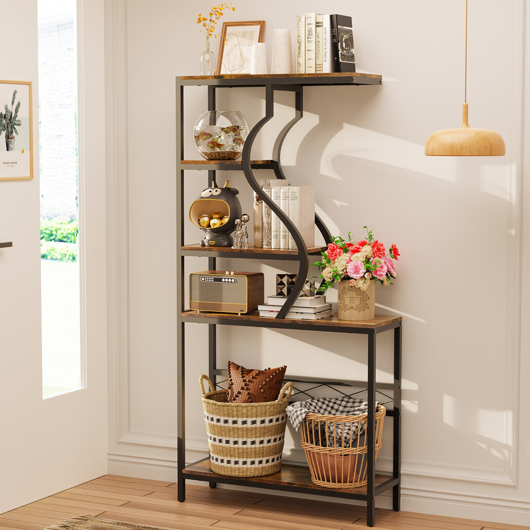 Vertical Industrial Plant Shelf Open Bookcase Couch Entryway Table w/Metal Frame