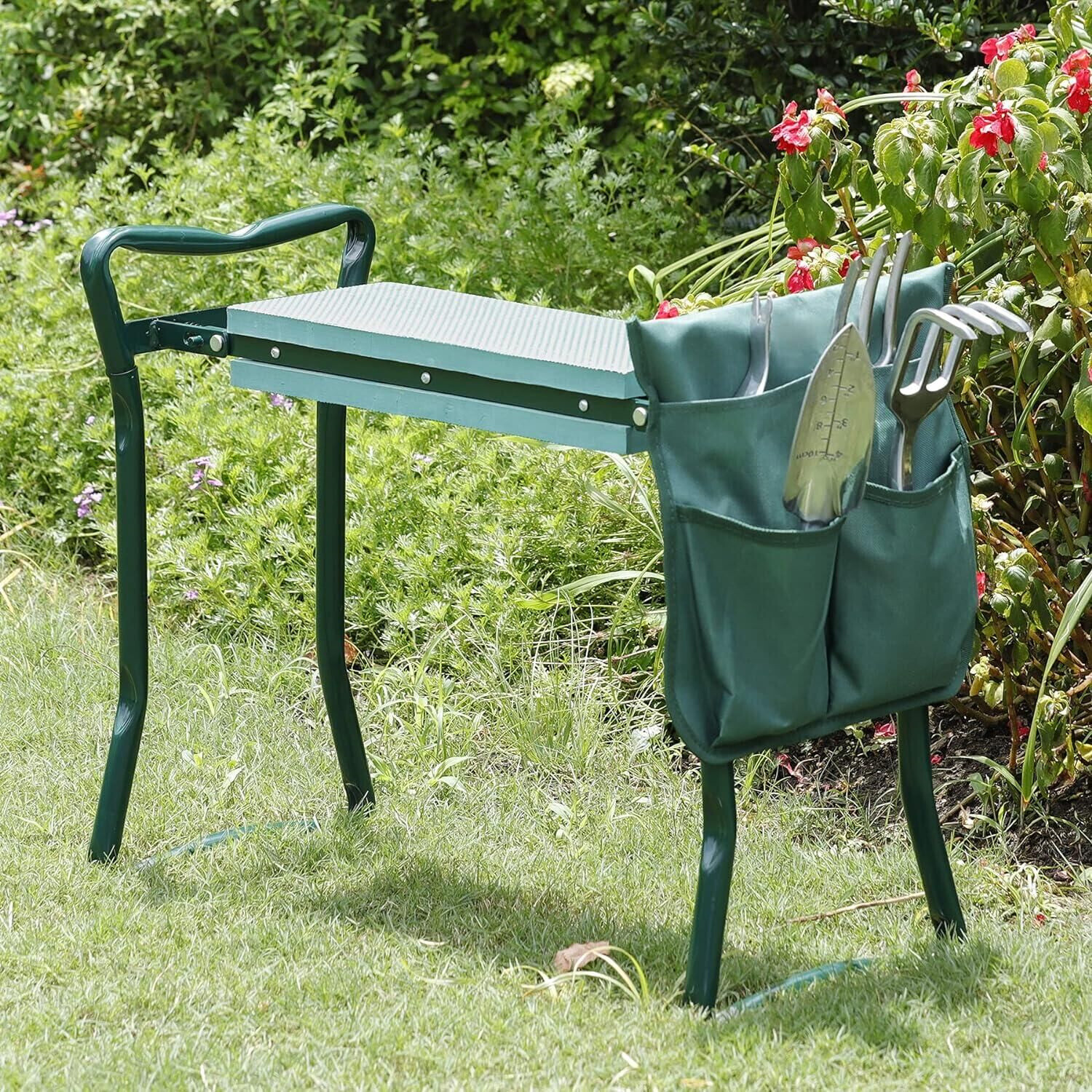 Foldaway Kneeler Garden Folding Portable Seat Stool Chair w/ Soft EVA Pad Pouch