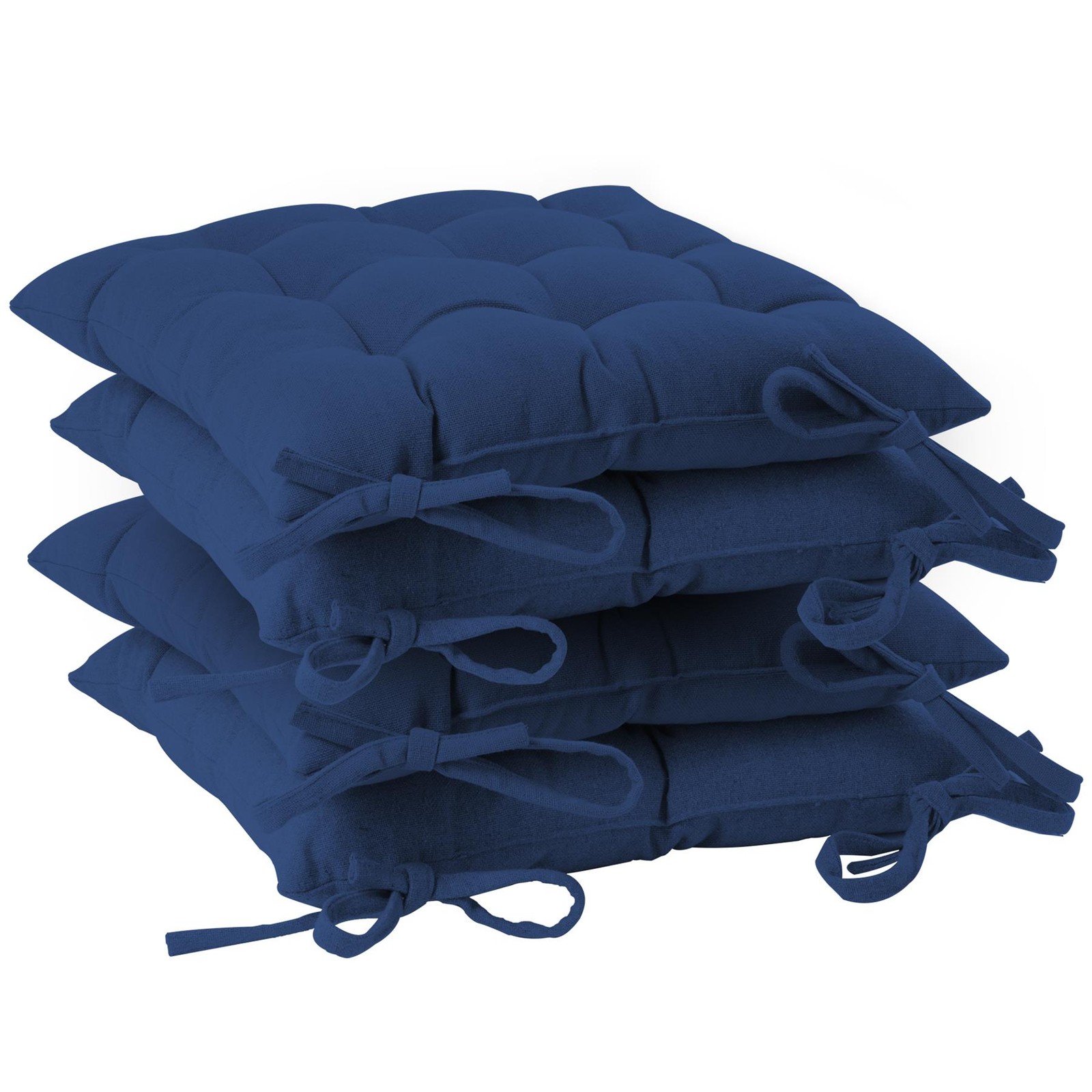 4x Square Garden Chair Seat Cushions Cotton Polyester Filled Outdoor Dining Navy