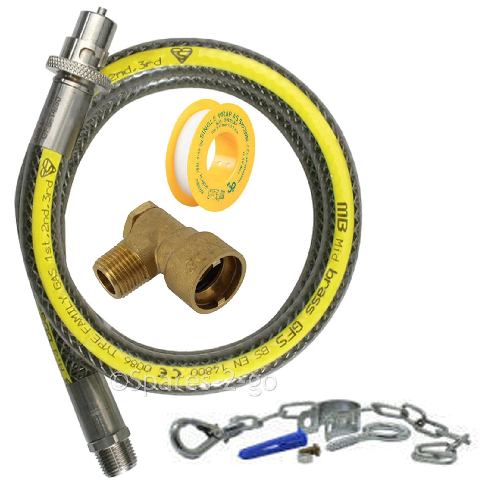 UNIVERSAL Oven Cooker Gas Supply Hose Straight Bayonet Pipe 3ft 1/2" Chain