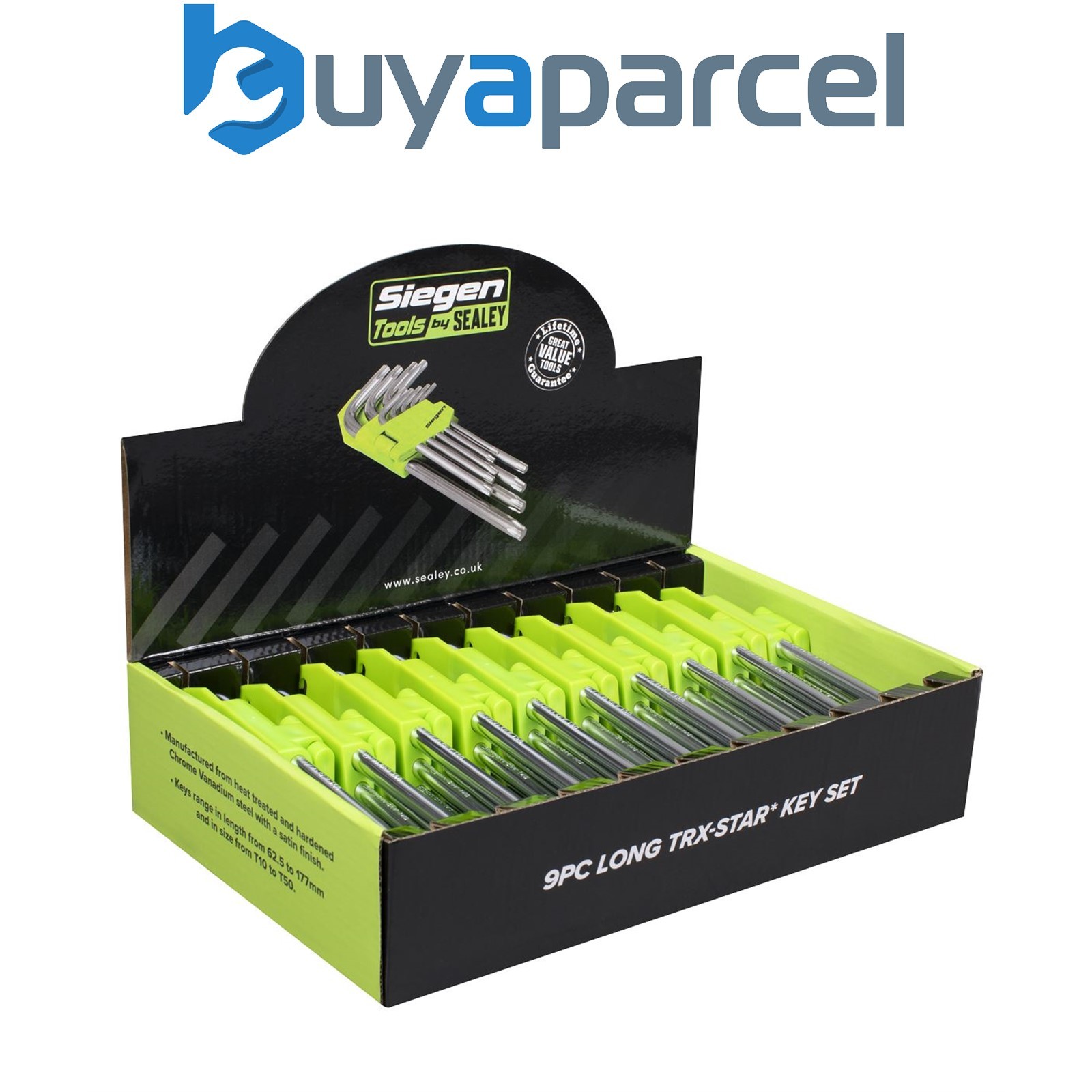 Sealey S01264 Siegen Long TRX-Star* Key Set 9pc - Display Box of 10