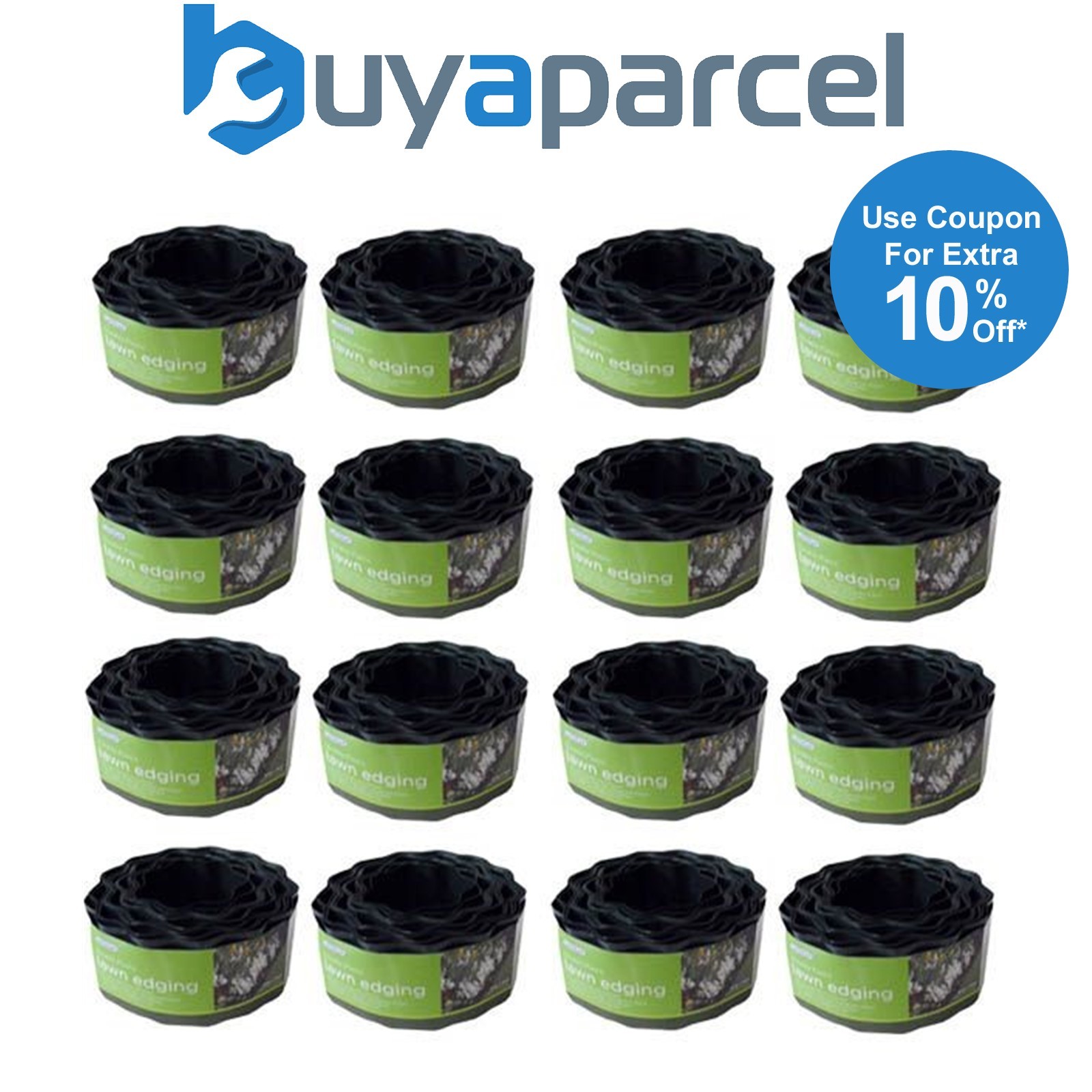 16 x Smart Garden 10cm x 10m Plastic Garden Lawn Path Border Edging Roll 7020011