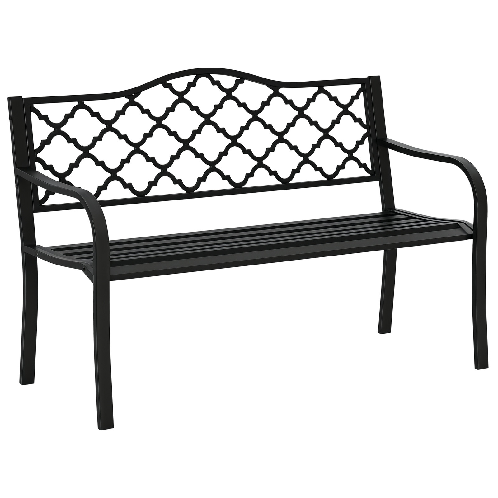 Outsunny 2-Seater Garden Bench Cast Iron Patio Antique Loveseat w/ Armrest