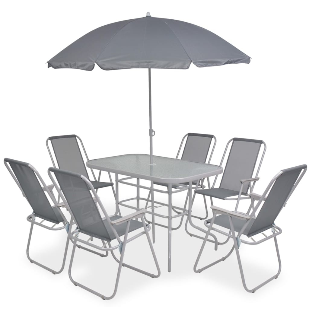 Outdoor Dining Set 6/8 Piece Textilene Grey Garden Table Chair Umbrella vidaXL