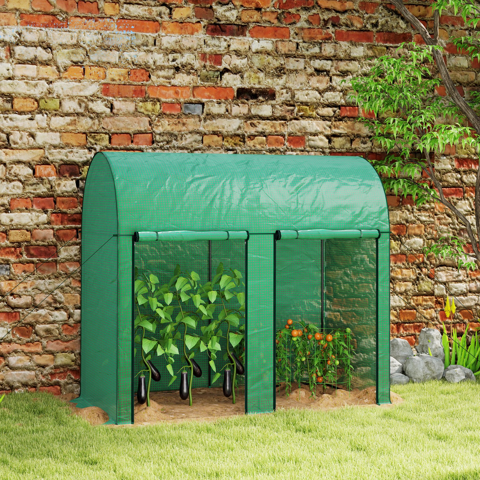 200 x 100 x 178cm Outdoor Small Tomato Greenhouse with Roll-up Zipped Doors