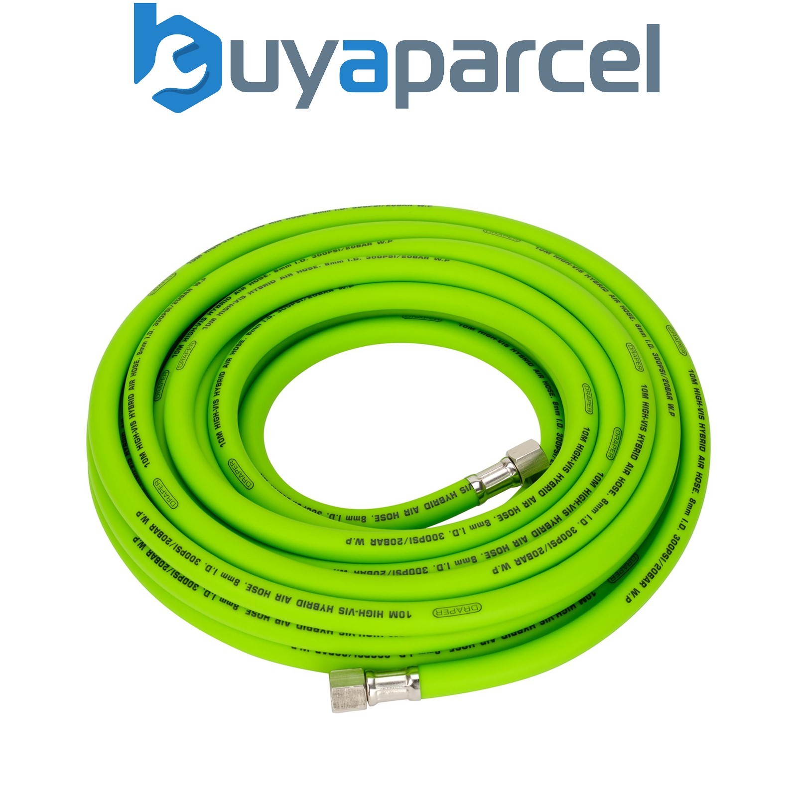 Draper 31734 High Visibility Hybrid Air Hose, 10m x 8mm, 1/4" BSP, Green