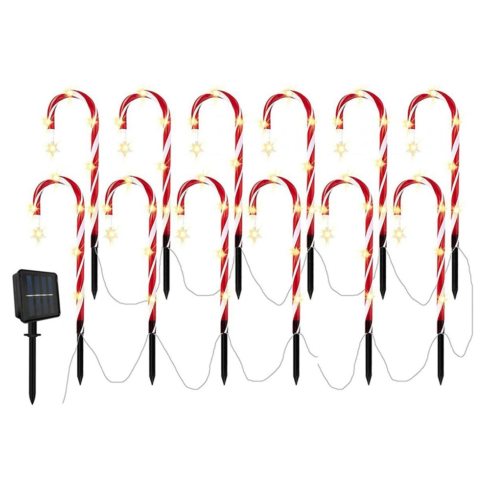 Solar Christmas Cane Ground Lights Light String Candy Star Cane Lawn2729