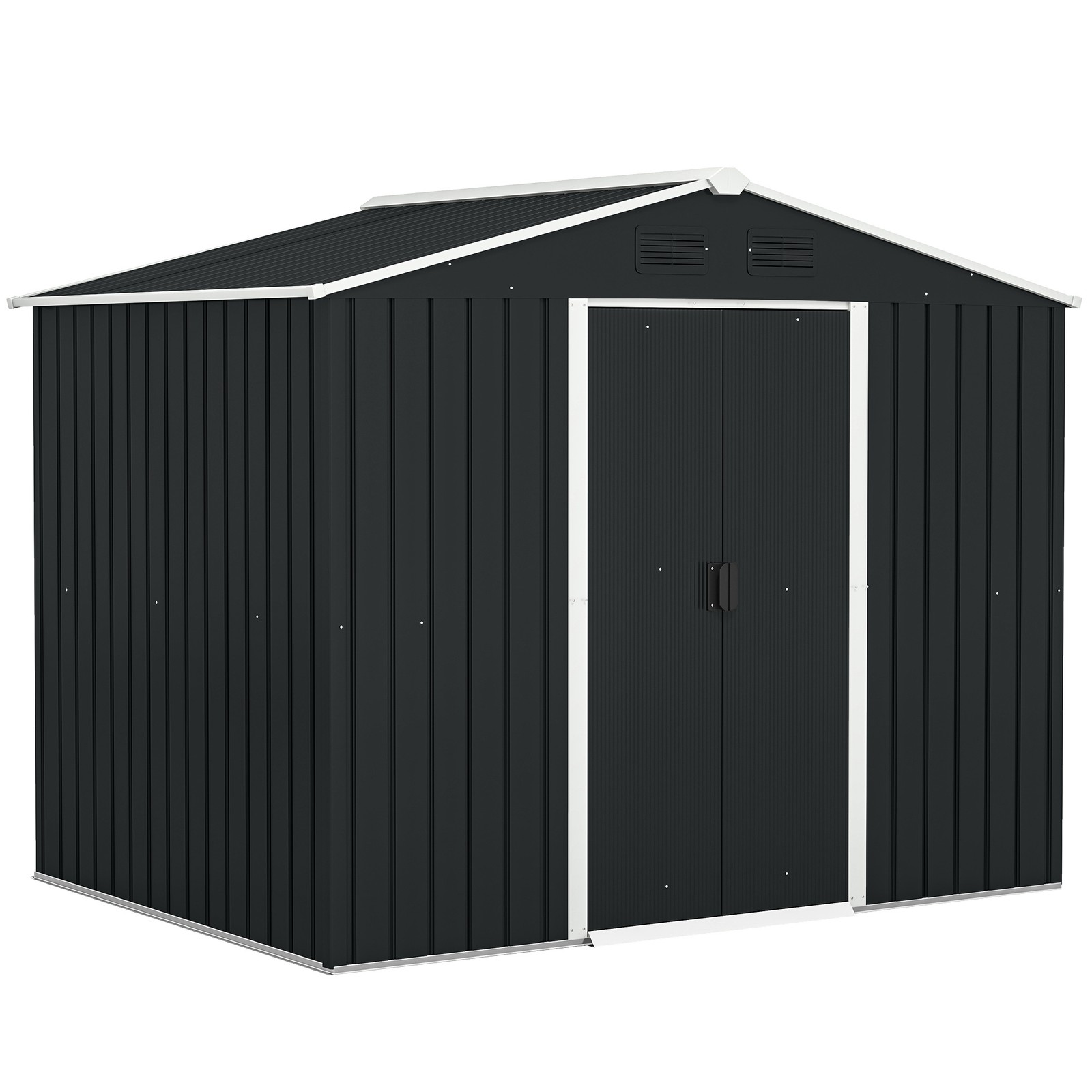 Outsunny 8 x 6ft Garden Storage Shed with Double Sliding Door Outdoor Grey