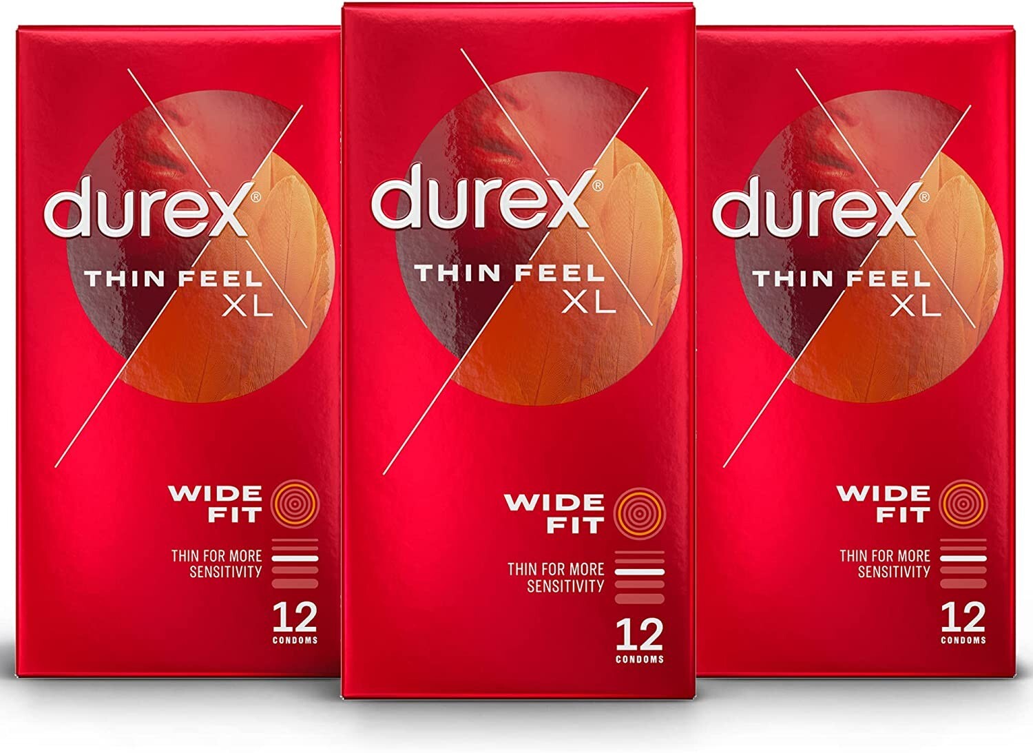 Durex Thin Feel XL Extra Large Condoms Pack of 36, Lubricated, Latex Condoms